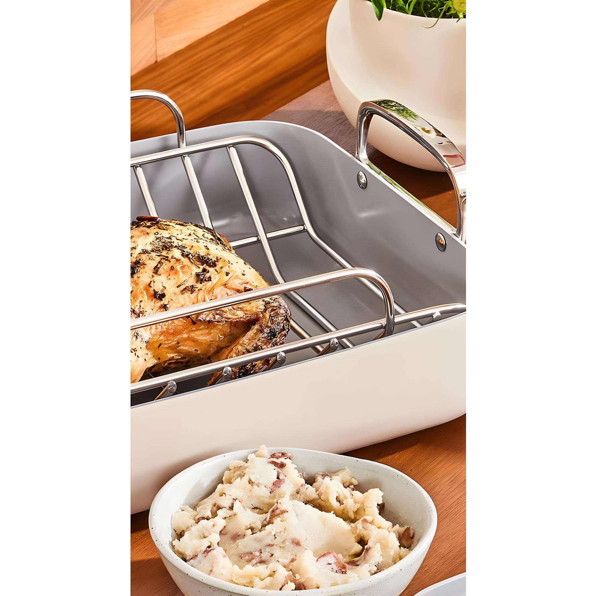 Caraway ® Grey Ceramic Non-Stick Roasting Pan with Rack