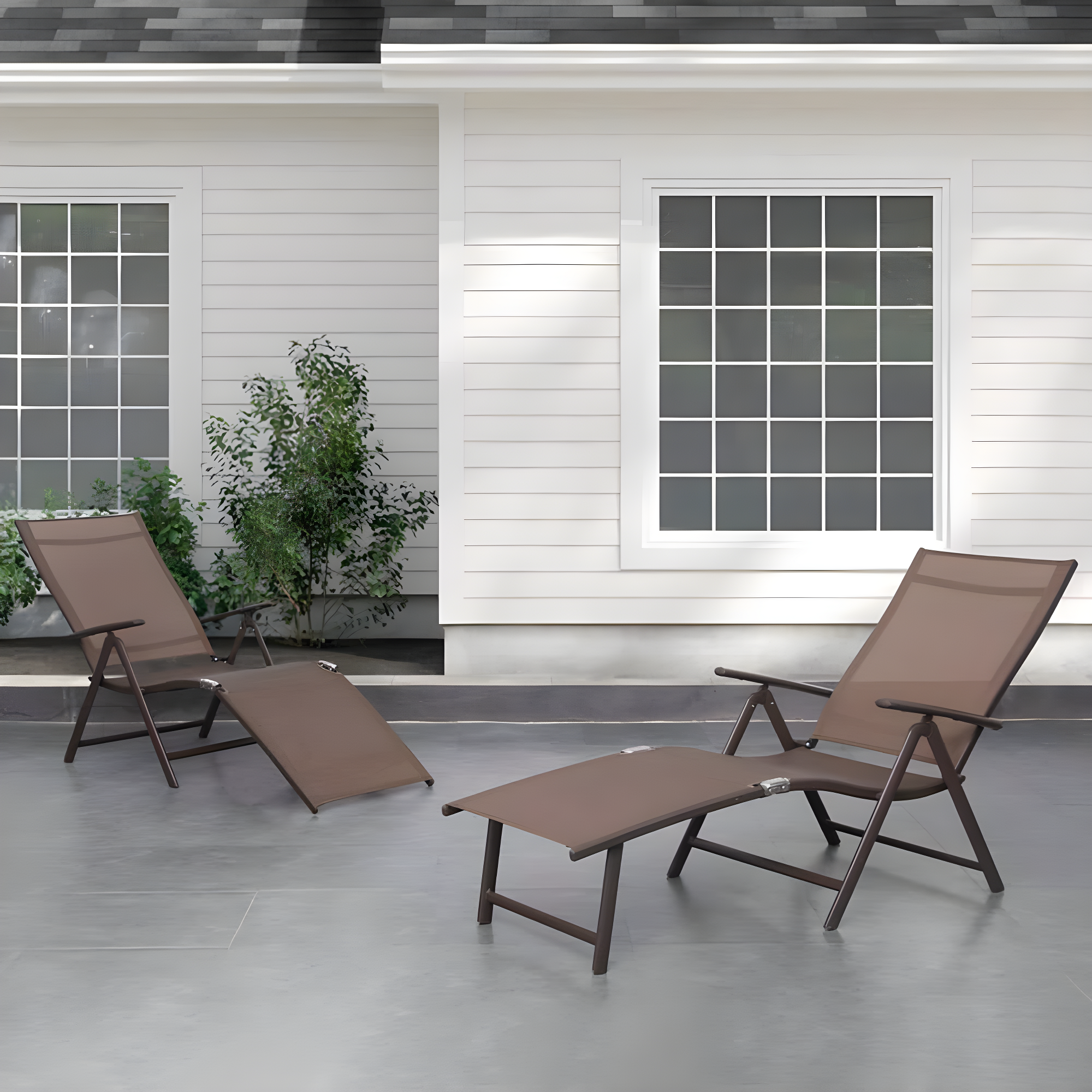 Crestlive Products  Outdoor Aluminum Folding Recliner Adjustable Chaise Lounge (Set of 2) - See Picture Brown Fabric, Brown Farme