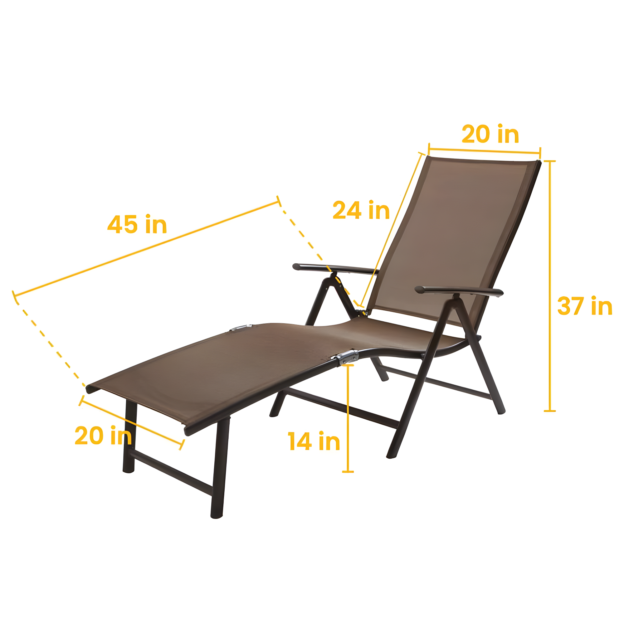 Crestlive Products  Outdoor Aluminum Folding Recliner Adjustable Chaise Lounge (Set of 2) - See Picture Brown Fabric, Brown Farme