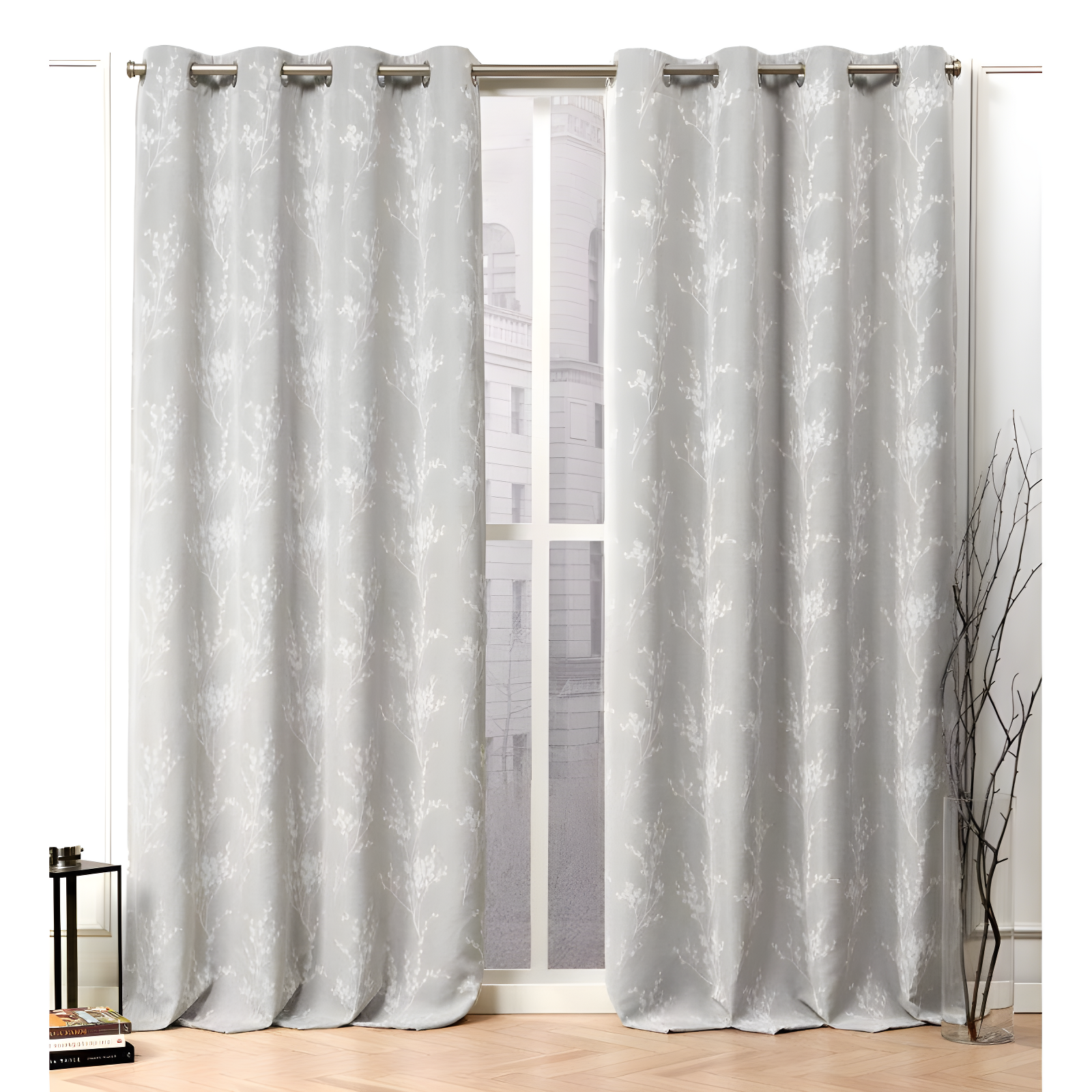 Nicole Miller Nicole Miller Turion Floral Room Darkening Blackout Grommet Top Curtain Panel Pair (Set of 2)