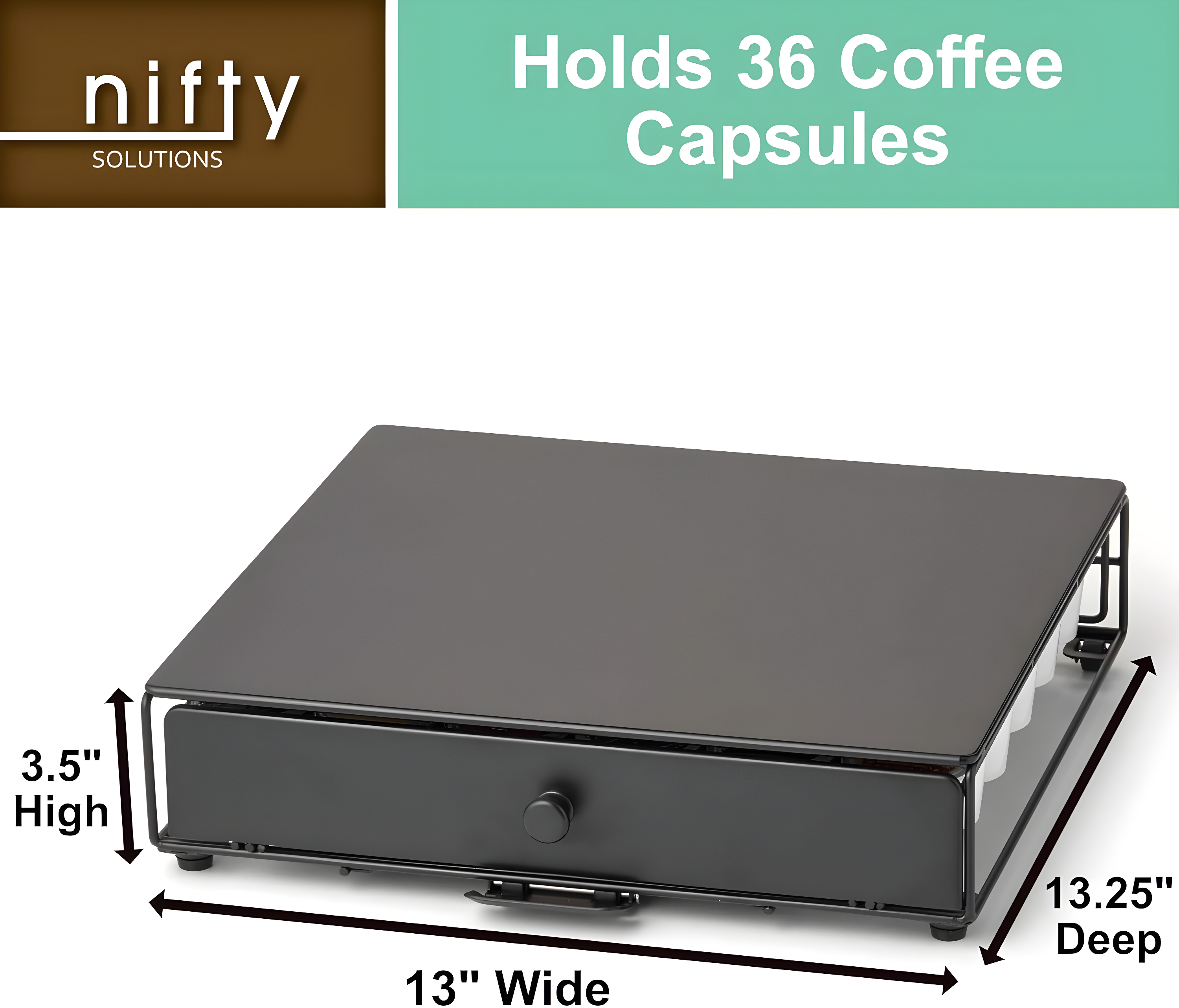 Nifty Solutions Rolling Coffee Pod Drawer – Compatible with K-Cups, 36 Pod Capacity, Black