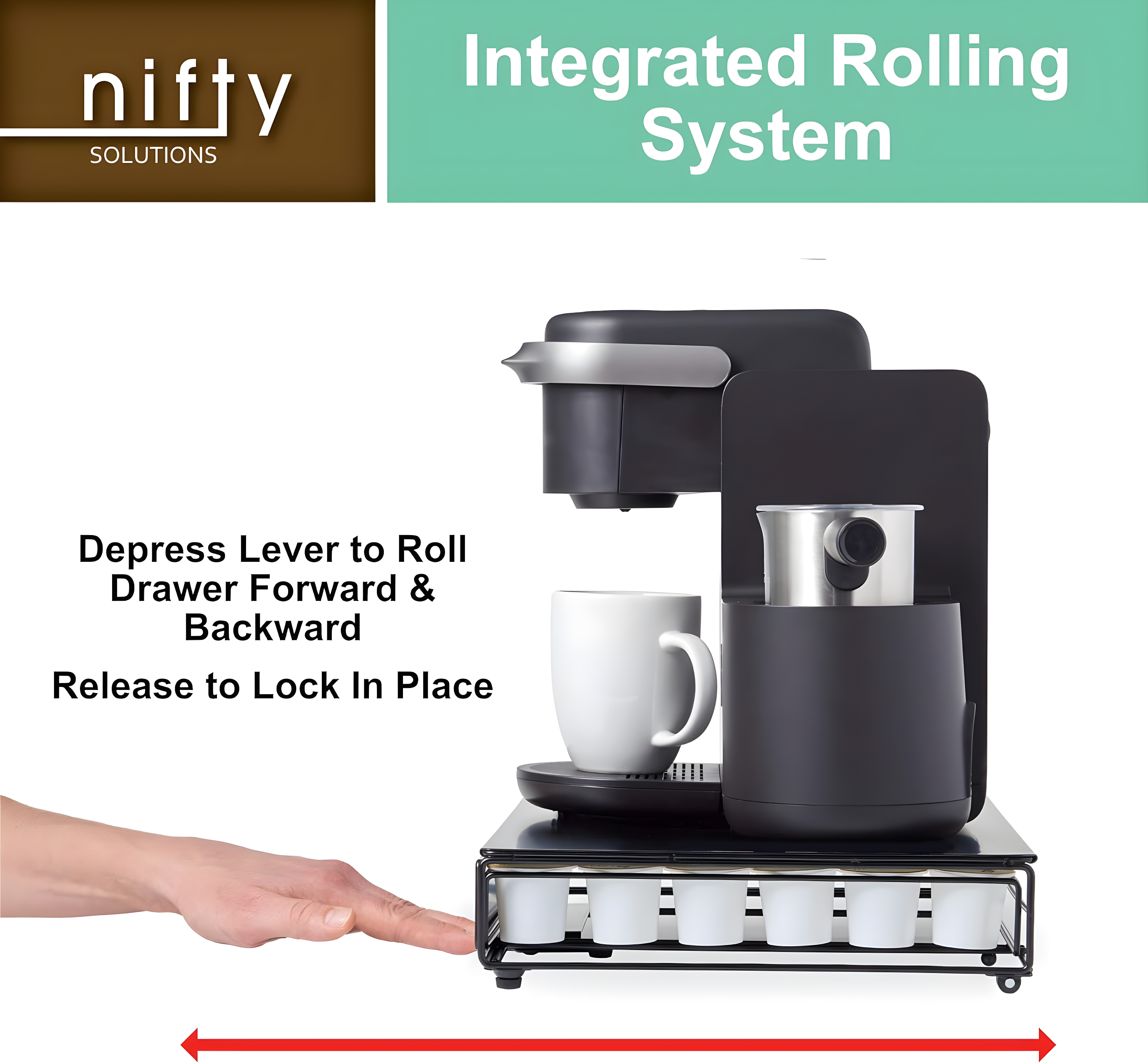Nifty Solutions Rolling Coffee Pod Drawer – Compatible with K-Cups, 36 Pod Capacity, Black