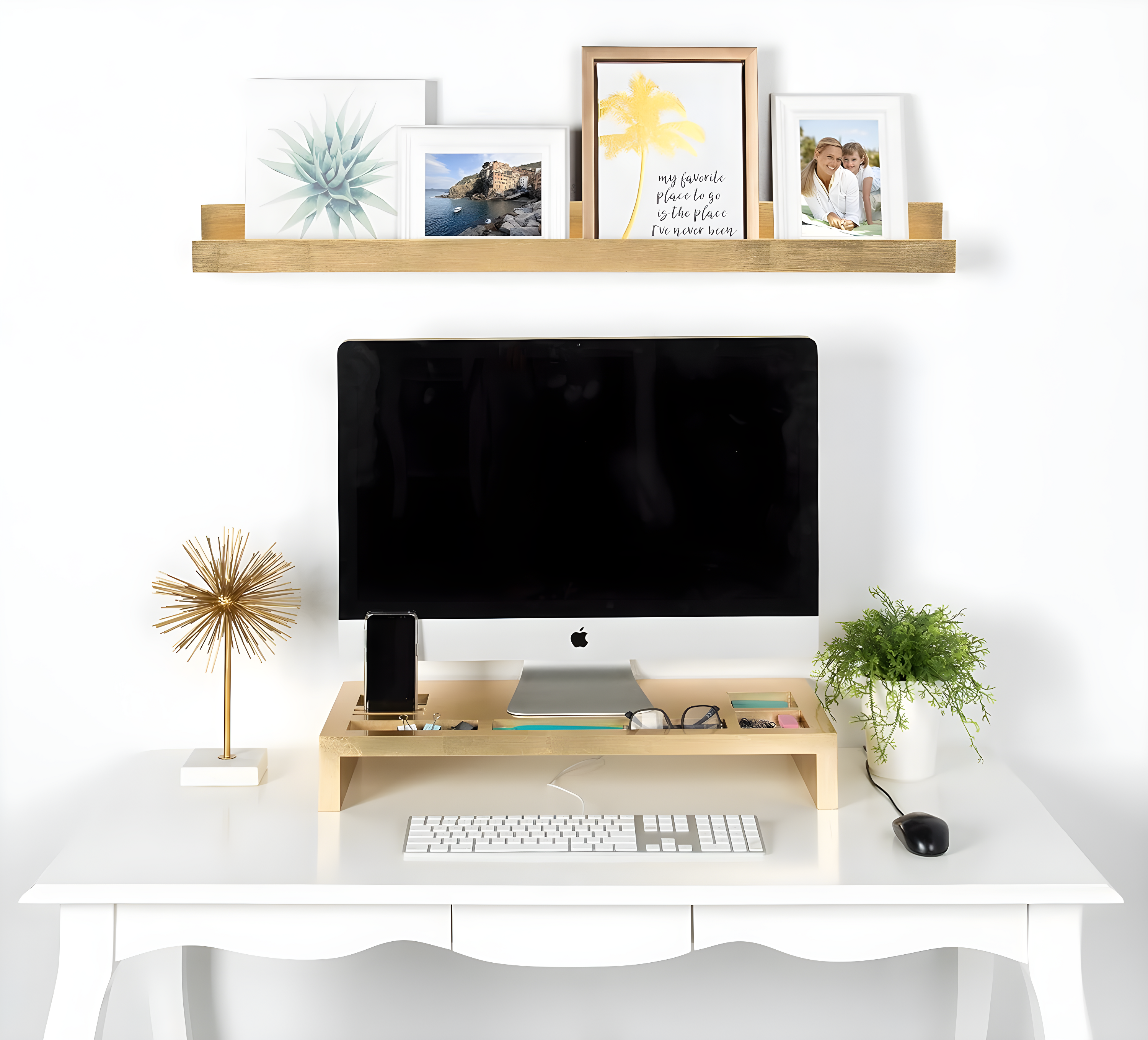 Kate & Laurel All Things Decorative Wall Shelf Gold Decor: Modern Floating Ledge for Photos & Art Display, 42" Long