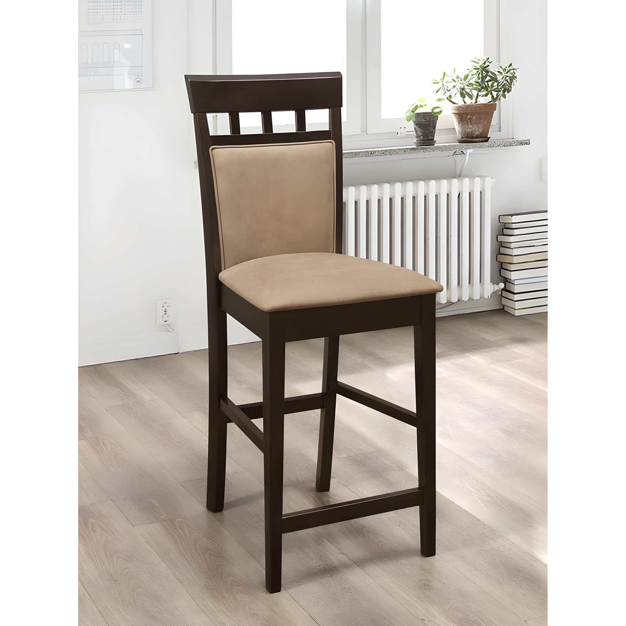 Coaster Upholstered Microfiber Counter Height Stools in Tan