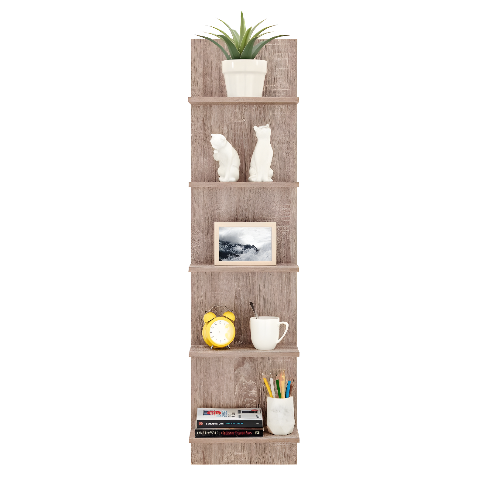Danya B. 47" x 11.7" Wide Vertical Column Wall Shelf Weathered Oak: Mid-Century Laminated MDF, Iron Hardware