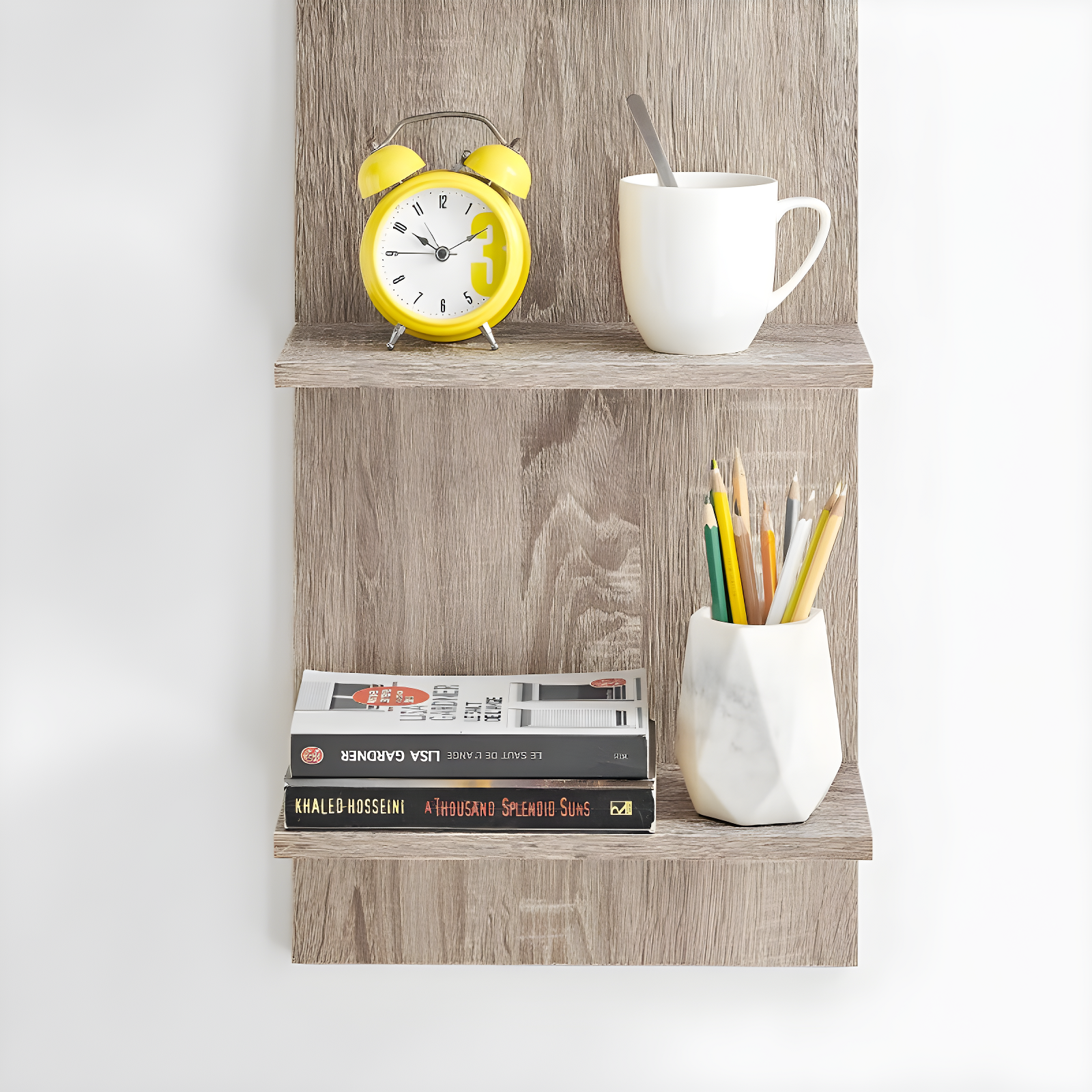 Danya B. 47" x 11.7" Wide Vertical Column Wall Shelf Weathered Oak: Mid-Century Laminated MDF, Iron Hardware