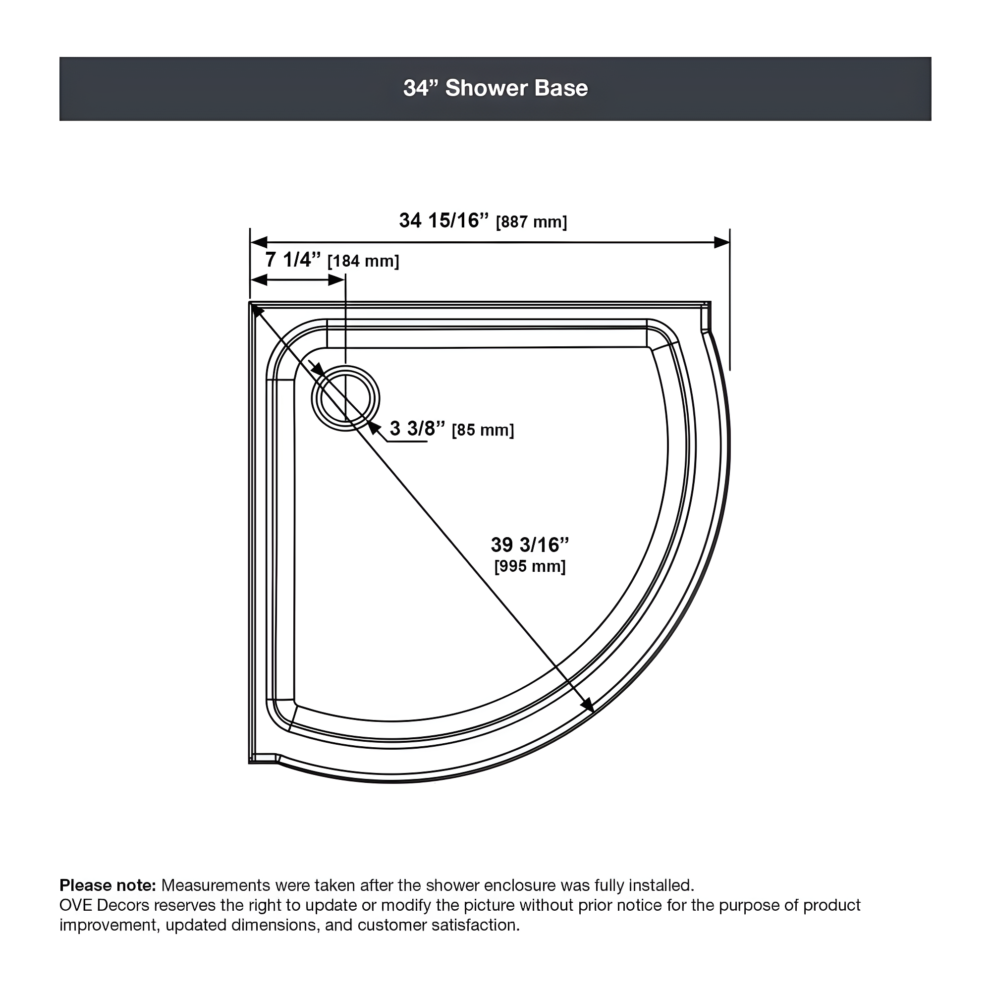 OVE Decors Breeze 35 in. Round Shower Kit w/ Clear, Base