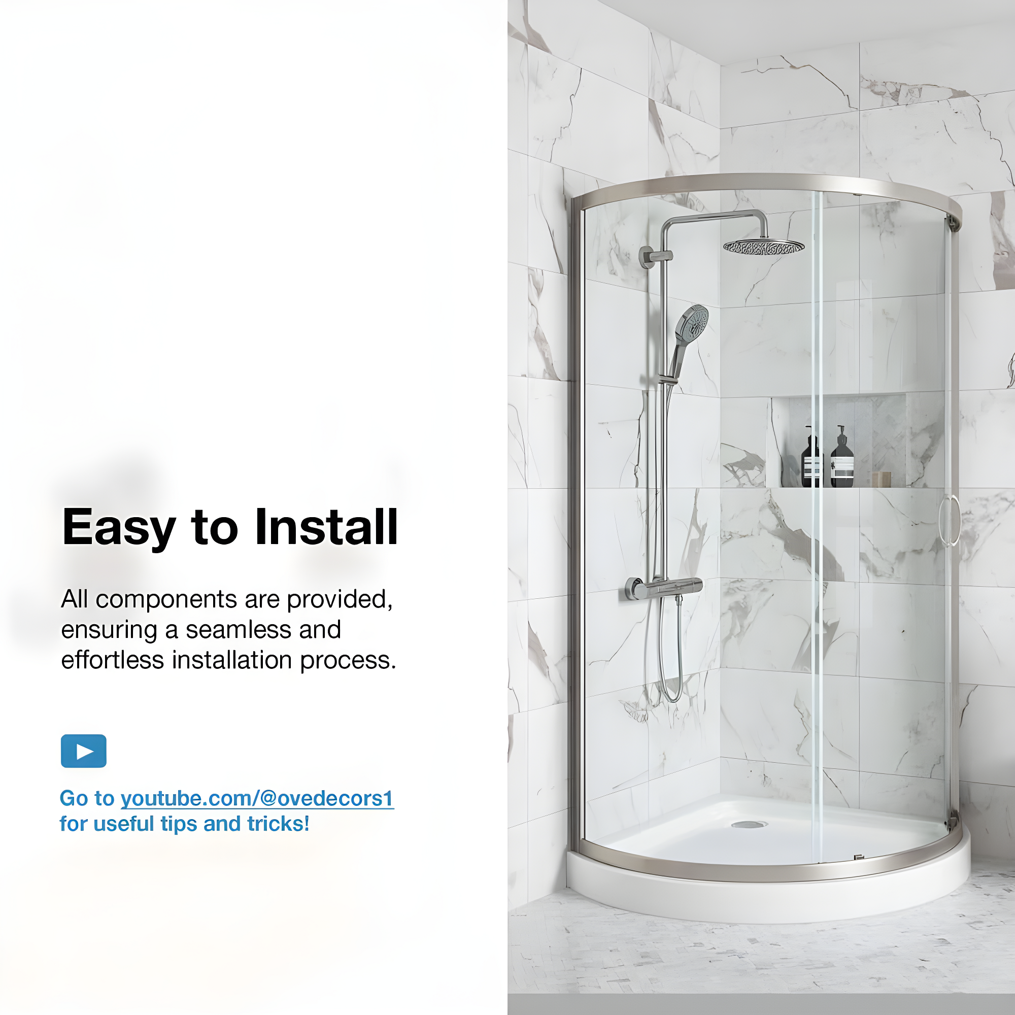 OVE Decors Breeze 35 in. Round Shower Kit w/ Clear, Base