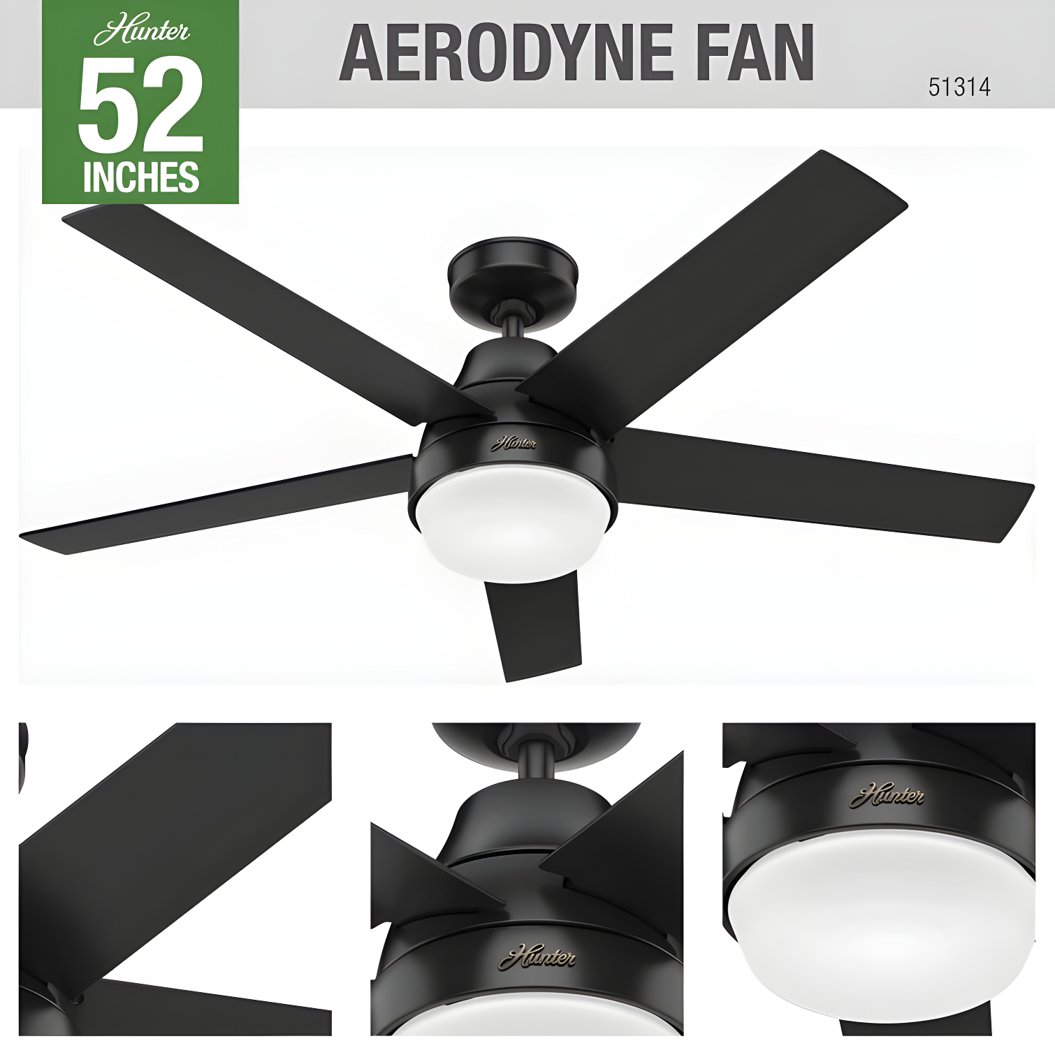 52" Aerodyne 5 - Blade Smart Standard Ceiling Fan with Lights and Remote