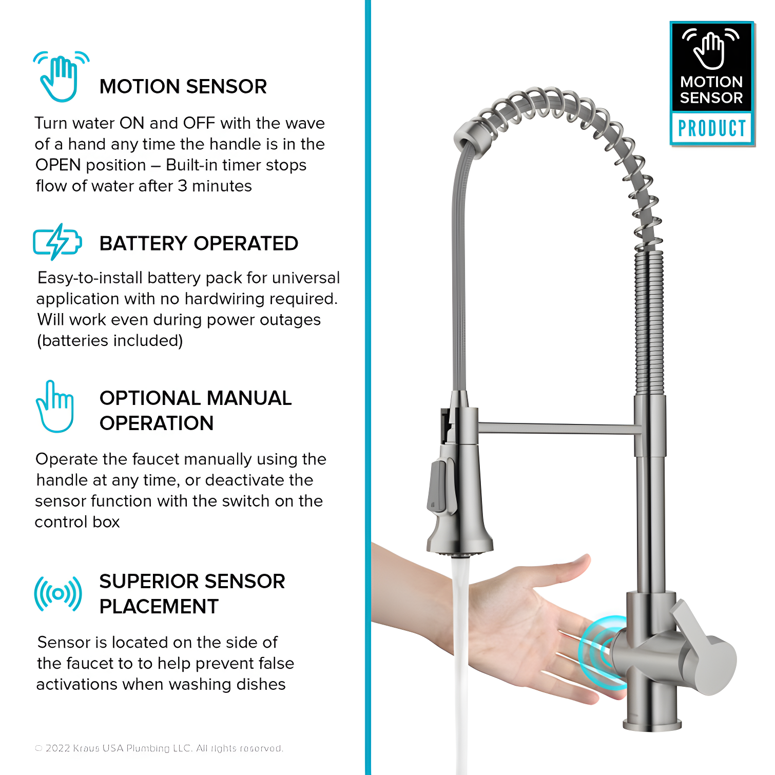 KRAUS Britt Touchless Sensor Commercial Single Handle Pull Down Kitchen Faucet