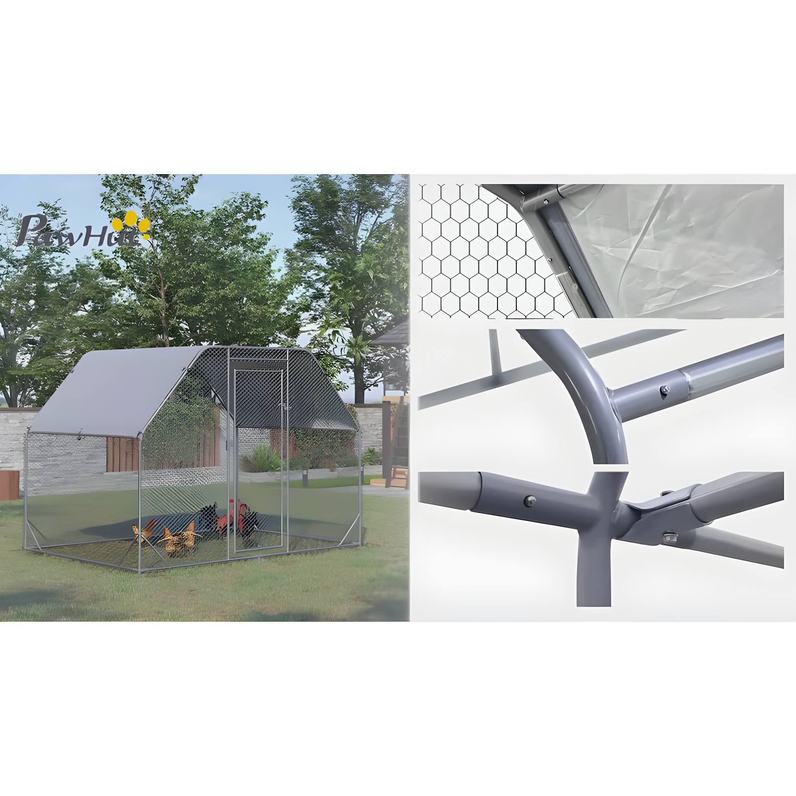 PawHut Metal Chicken Coop Run with Cover, Walk-In Outdoor Pen, Fence Cage Hen House for Yard, 24.9' x 9.2' x 6.4'