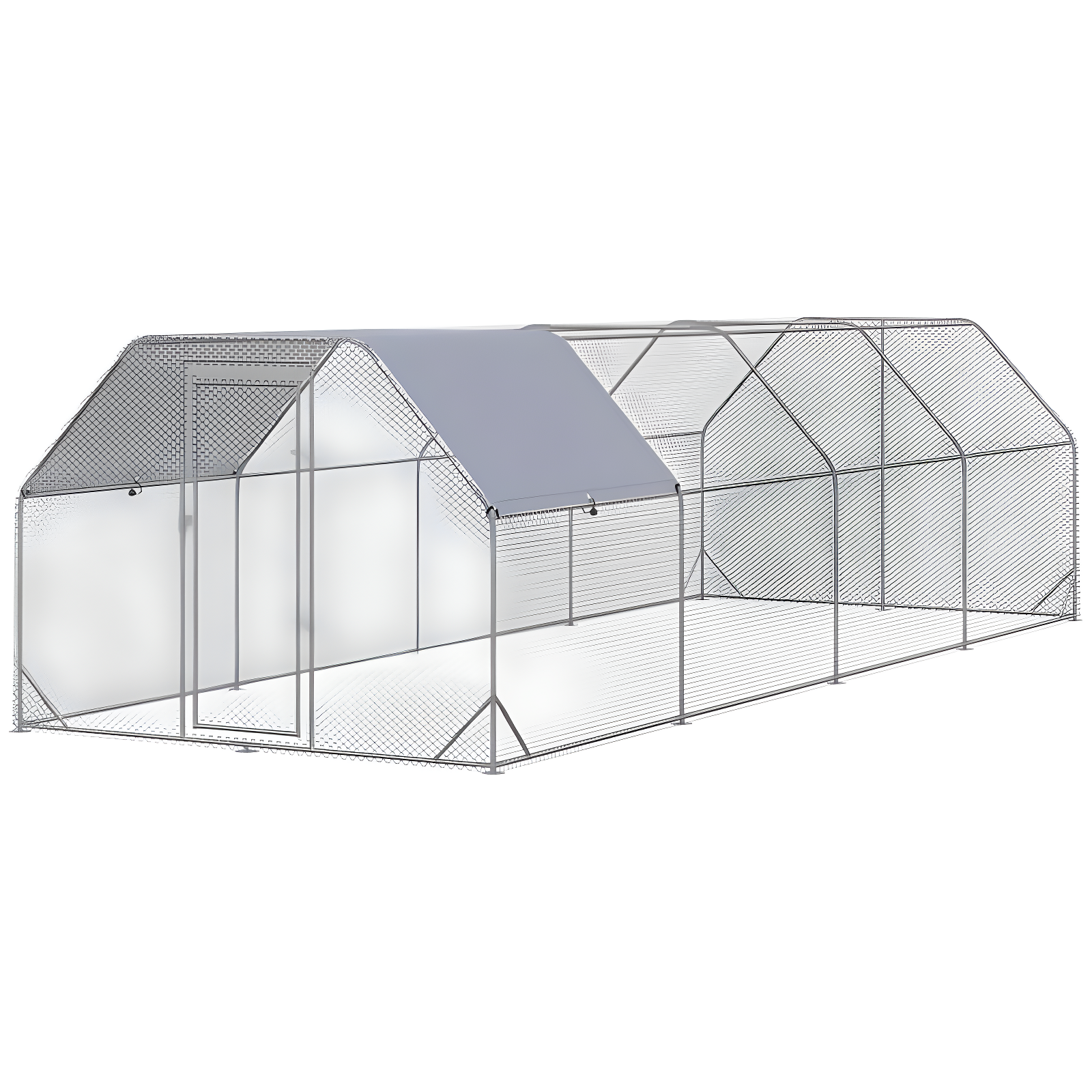 PawHut Metal Chicken Coop Run with Cover, Walk-In Outdoor Pen, Fence Cage Hen House for Yard, 24.9' x 9.2' x 6.4'