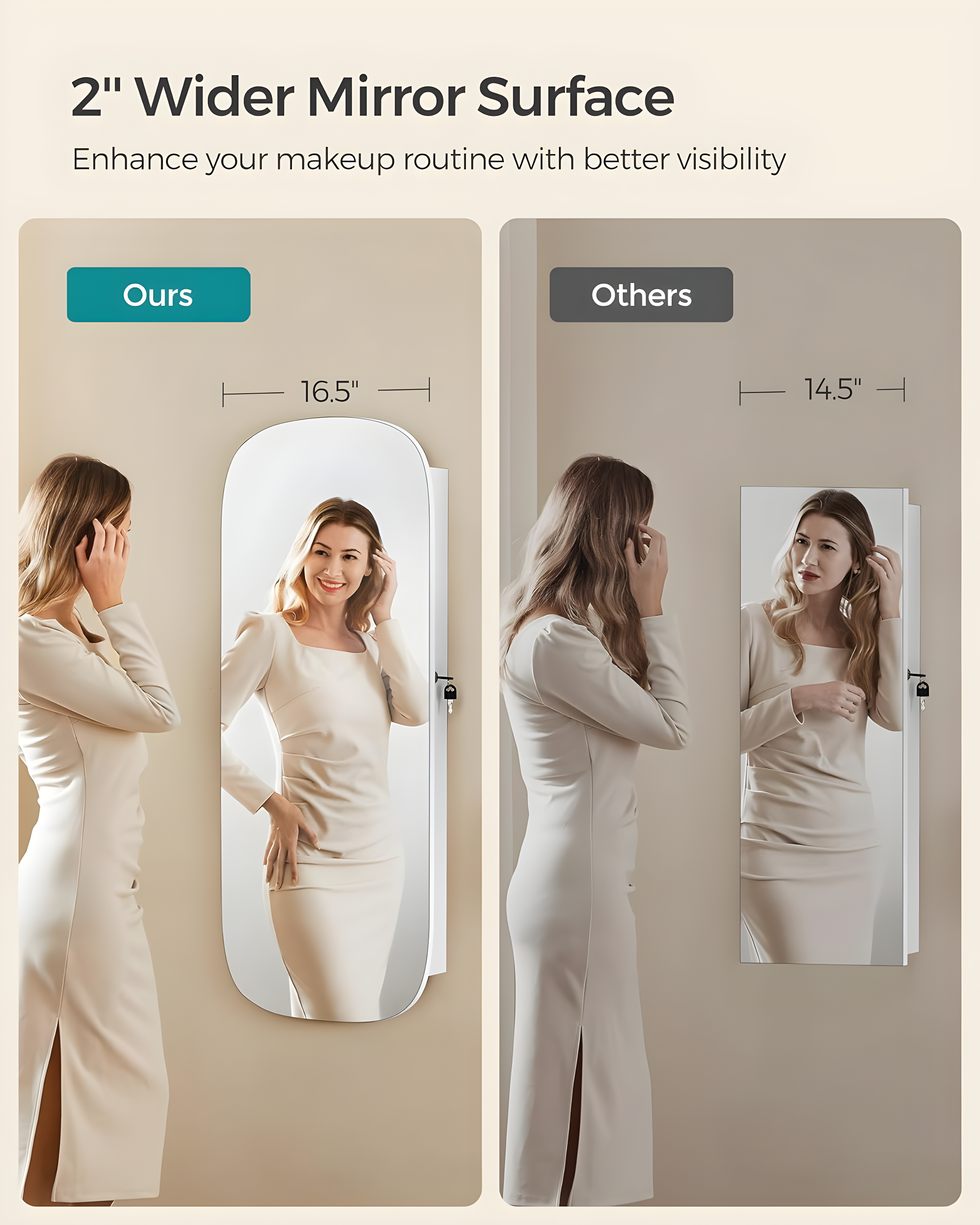 Mirror Jewelry Armoire Jewelry Cabinet Organizer Mirror with Storage Age 18 Greige Lining White