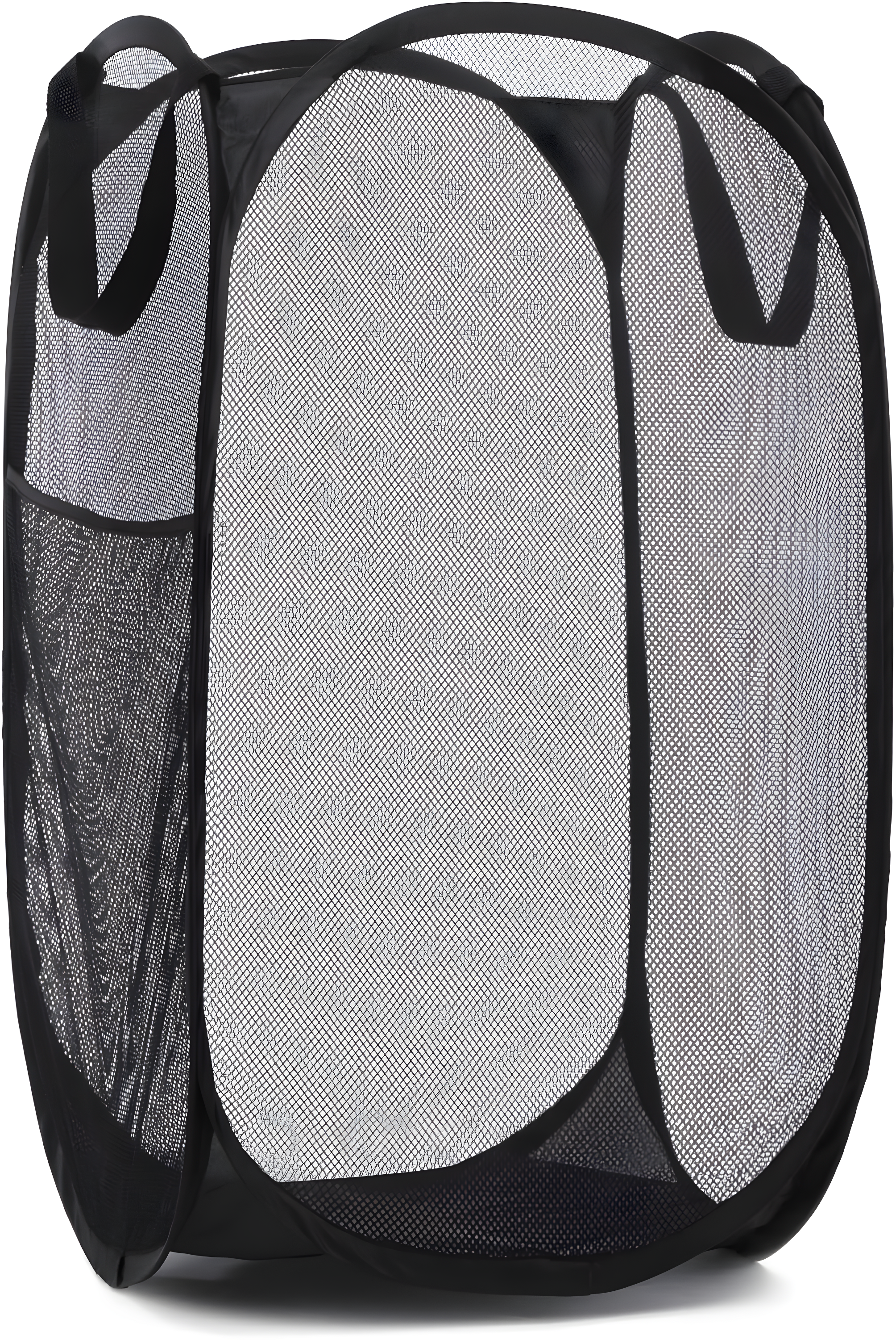 Collapsible Mesh Pop Up Laundry Baskets with Wide Opening and Side Pocket – Laundry Hamper, Breathable, Sturdy, Foldable, and Space-Saving Design for Clothes and Storage (Black)