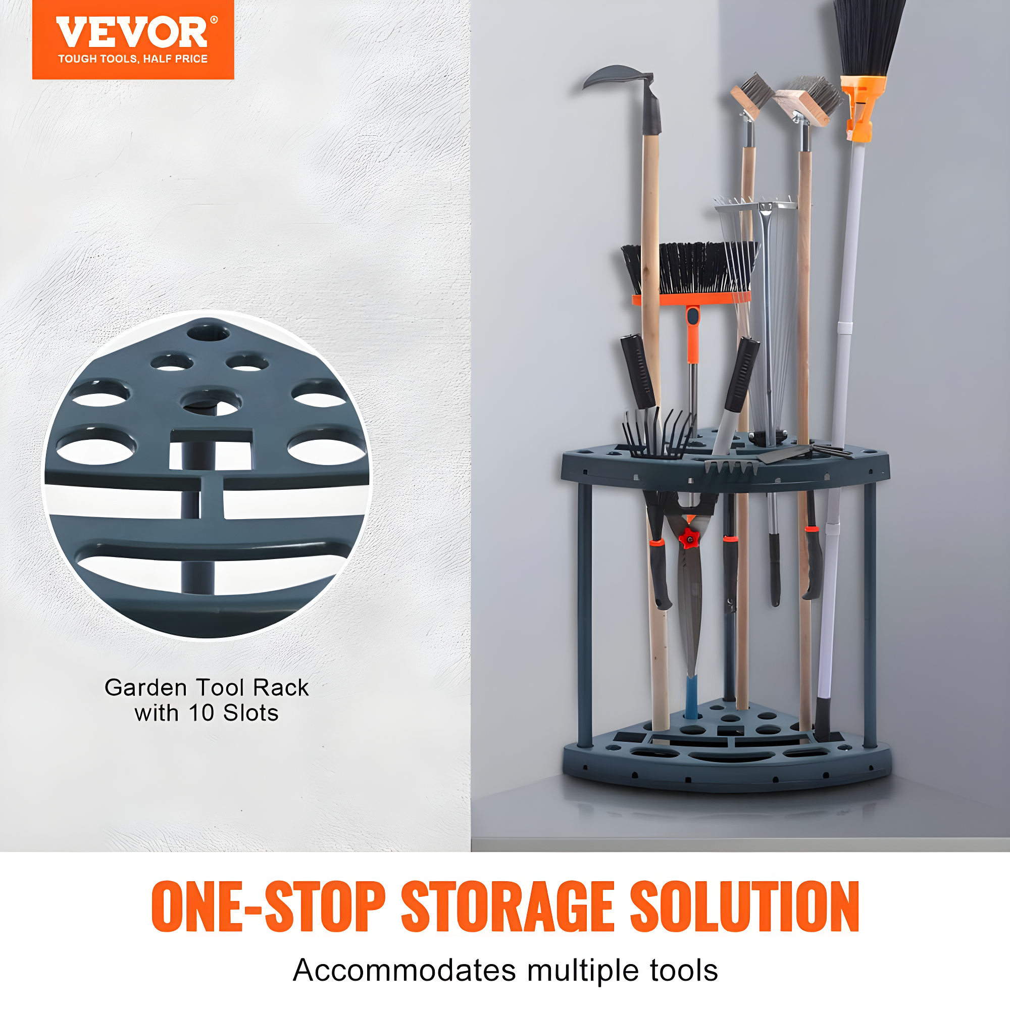 VEVOR Garden Tool Organizer, 19 Slots, Yard Tool Tower Rack for Garage Organization and Storage, Hold Long-Handled Tool/Rake/Broom/Shovel, PP Garden Tool Stand Holder Organizer for Yard, Shed, Outdoor