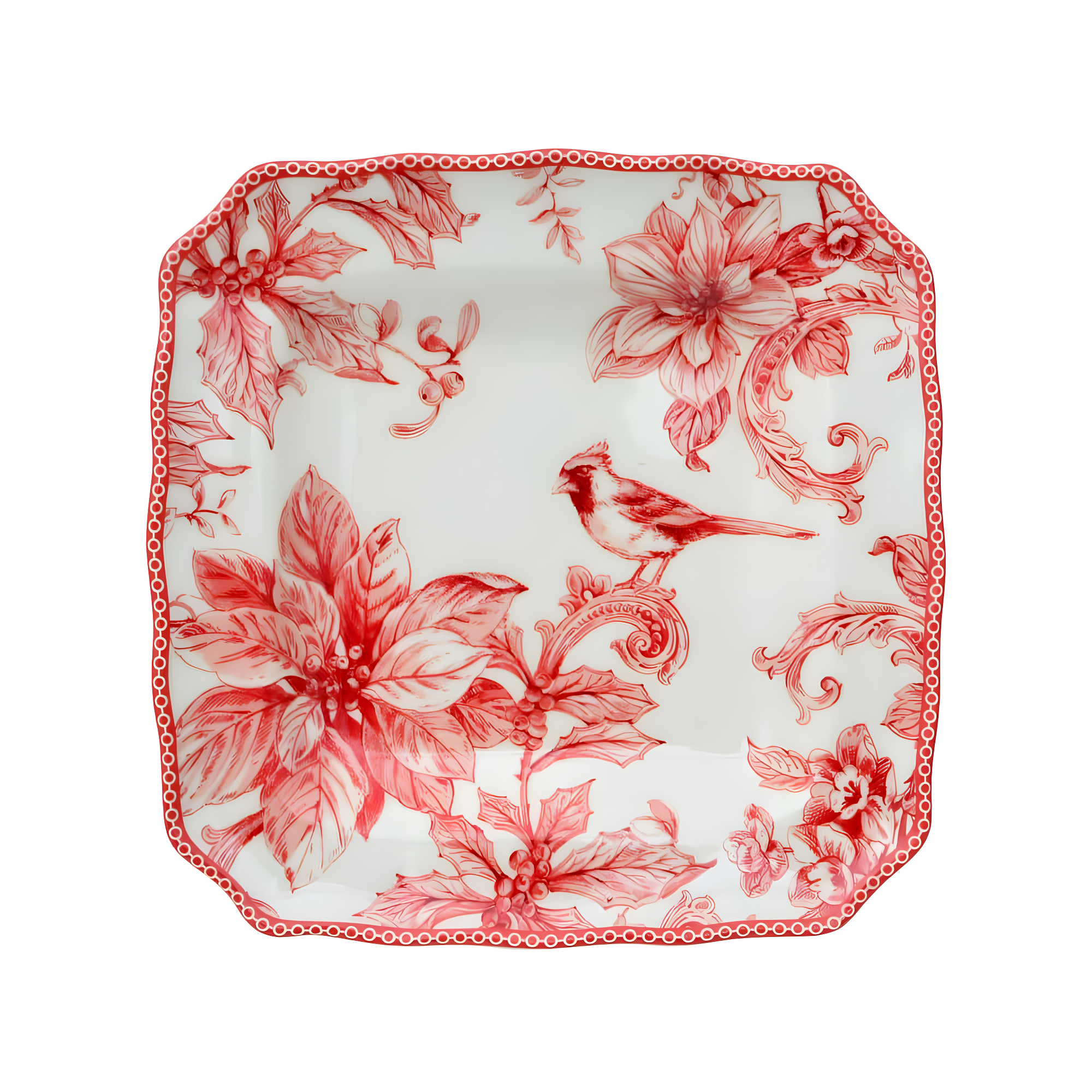 222 Fifth 222 Fifth Christmas Lane Red 16-Piece Porcelain Dinnerware Set - Service For 4, Plates, Bowls & Mugs