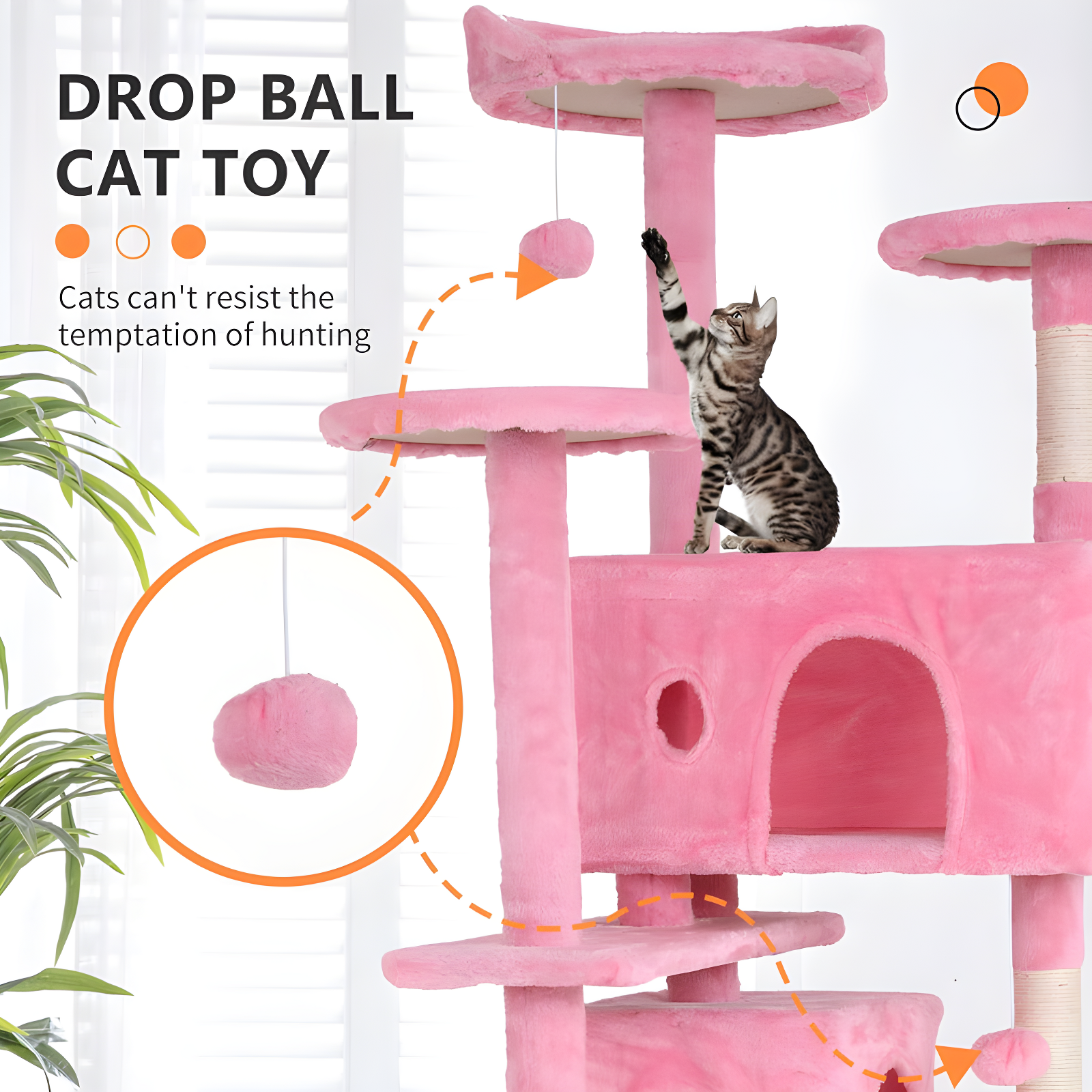 Tucker Murphy Pet™ Cat Tree With Large Top Perch, Plush Hammock, Cat Shelves And Dangling Pompom, Cat Scratching Posts And 2 Condos Houses