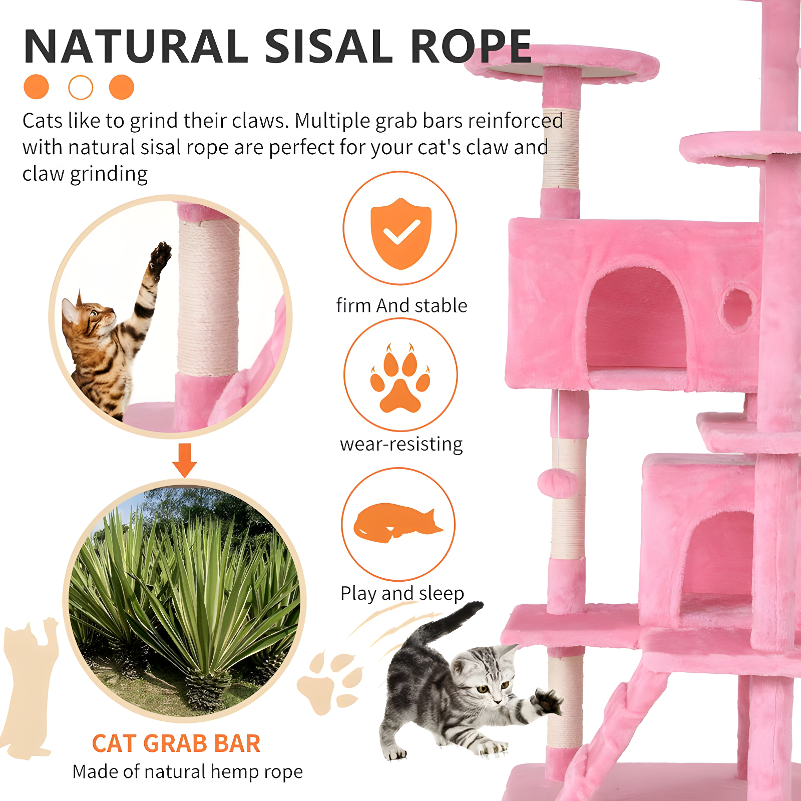 Tucker Murphy Pet™ Cat Tree With Large Top Perch, Plush Hammock, Cat Shelves And Dangling Pompom, Cat Scratching Posts And 2 Condos Houses