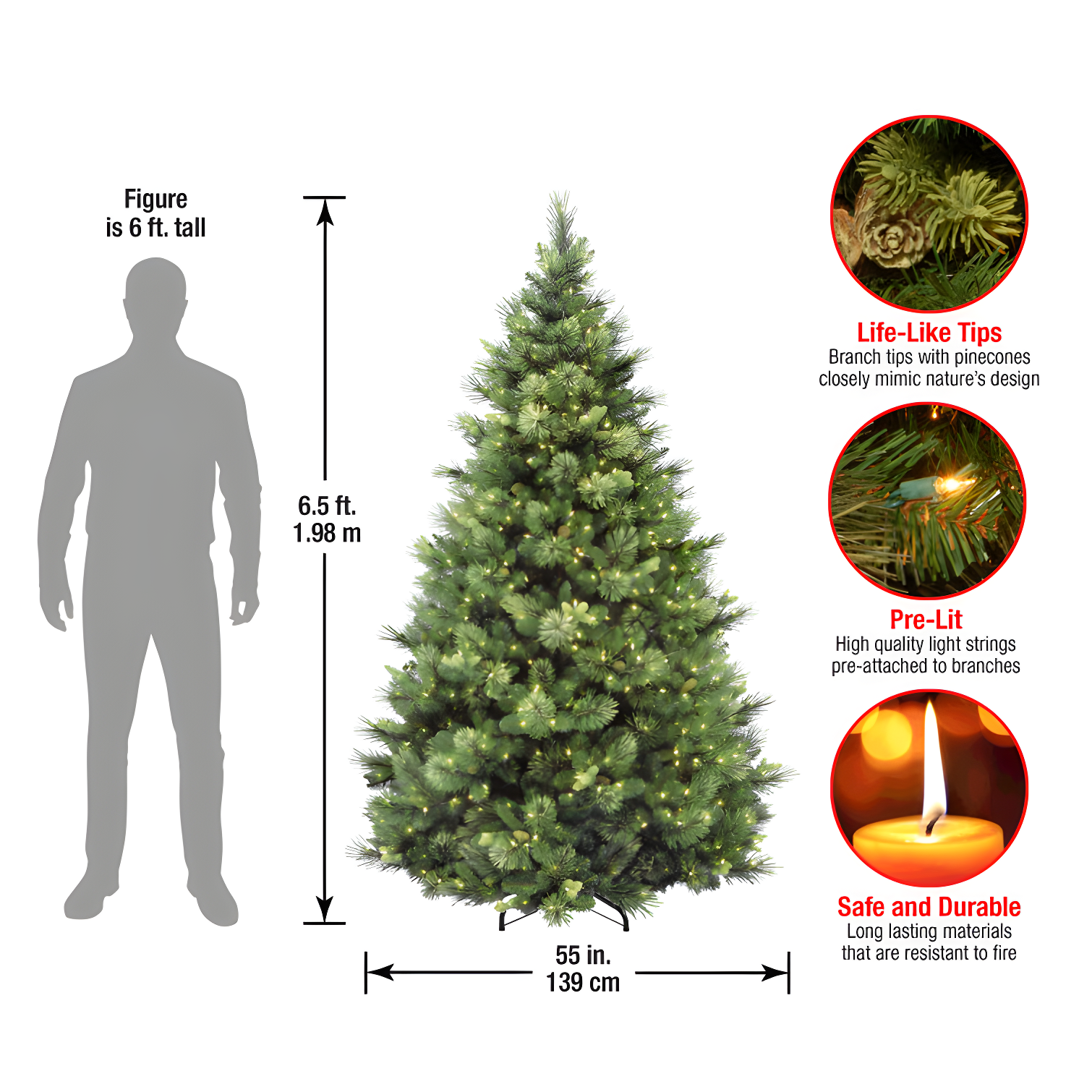 6.5' Prelit Carolina Pine Artificial Christmas Tree Clear Lights - National Tree Company