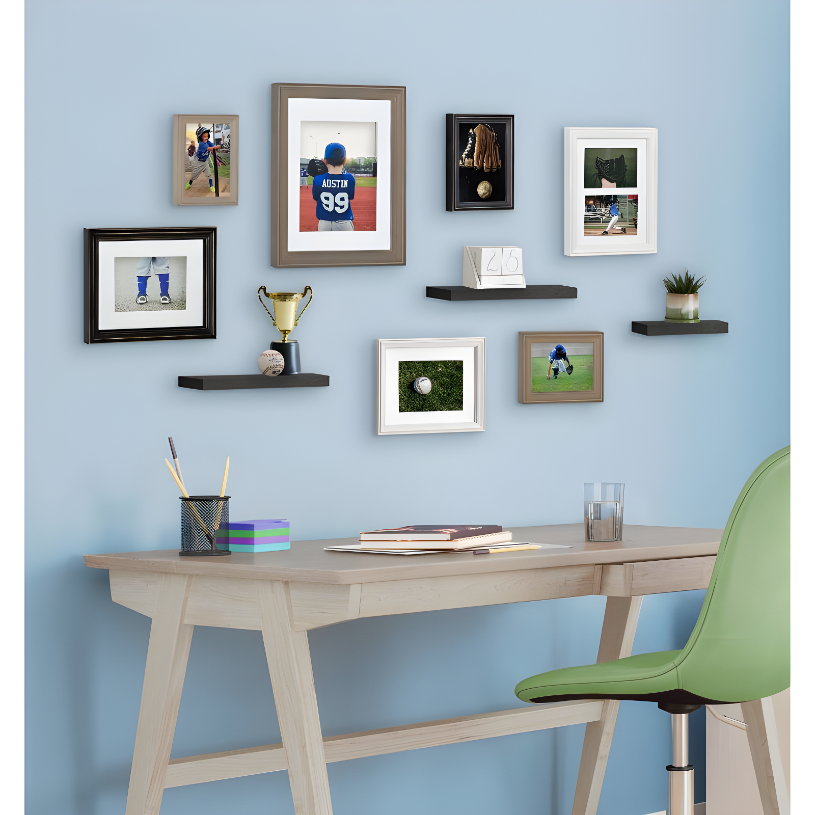 Kate & Laurel All Things Decor 10pc Bordeaux Frame Set White/Black/Natural Wood: Wall Display, Wood Frames, Multi-Size, Glass Front