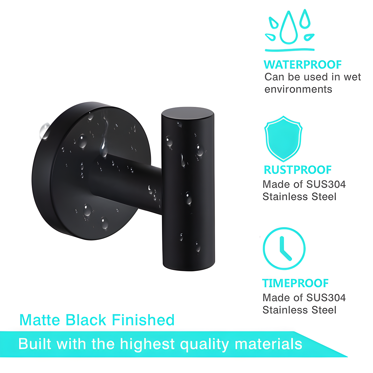 Bathroom Stainless Steel Towel Hooks Wall Mounted 4-Pack