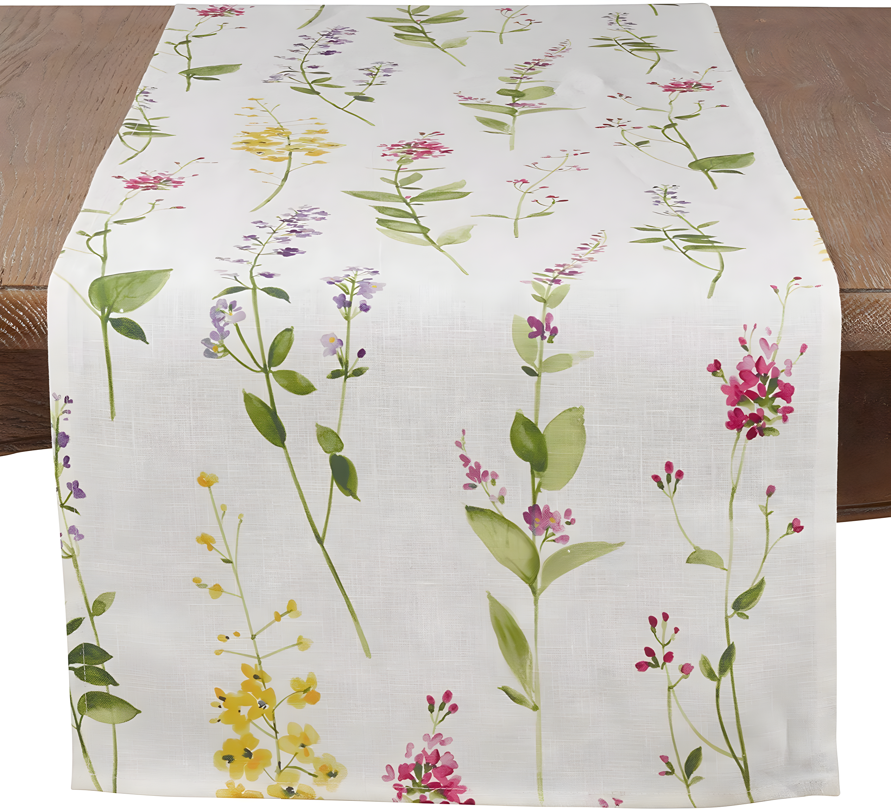 Saro Lifestyle Watercolor Floral Design Table Runner, Off-White, 16" x 108"