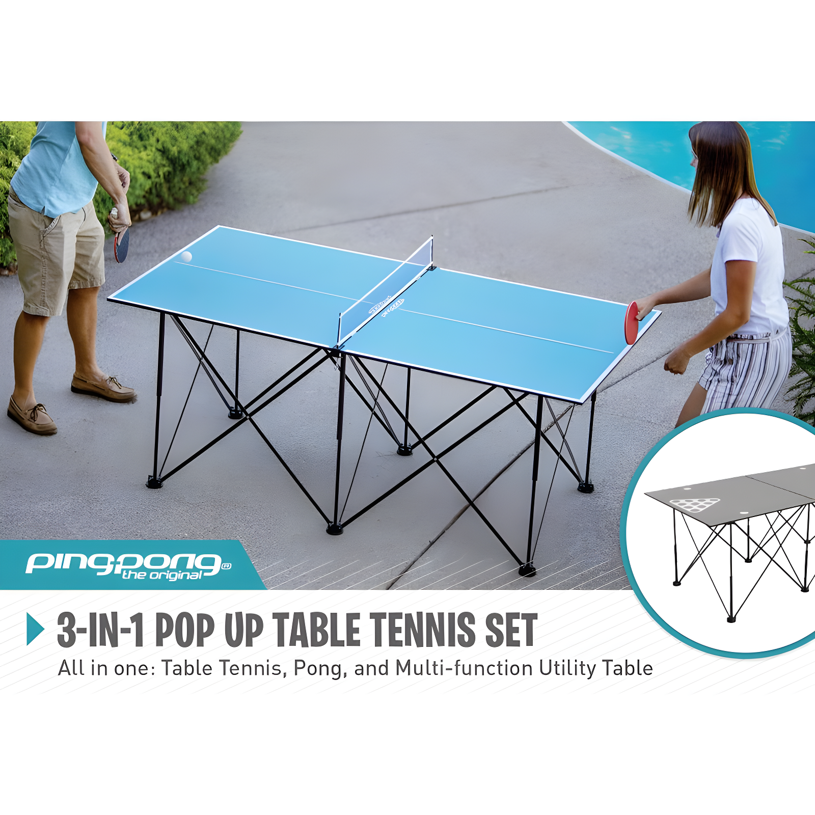 Ping-Pong Pop up Foldable Indoor Table Tennis Table with Paddles and Balls (19mm Thick)