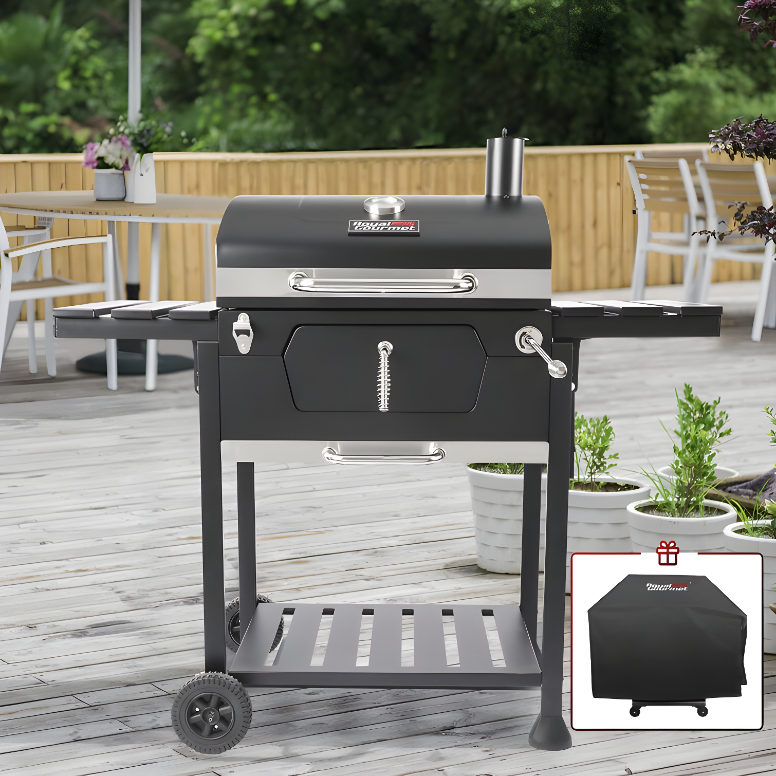 Royal Gourmet 24" Crop Barrel Charcoal Grill with Side Shelf and Cover