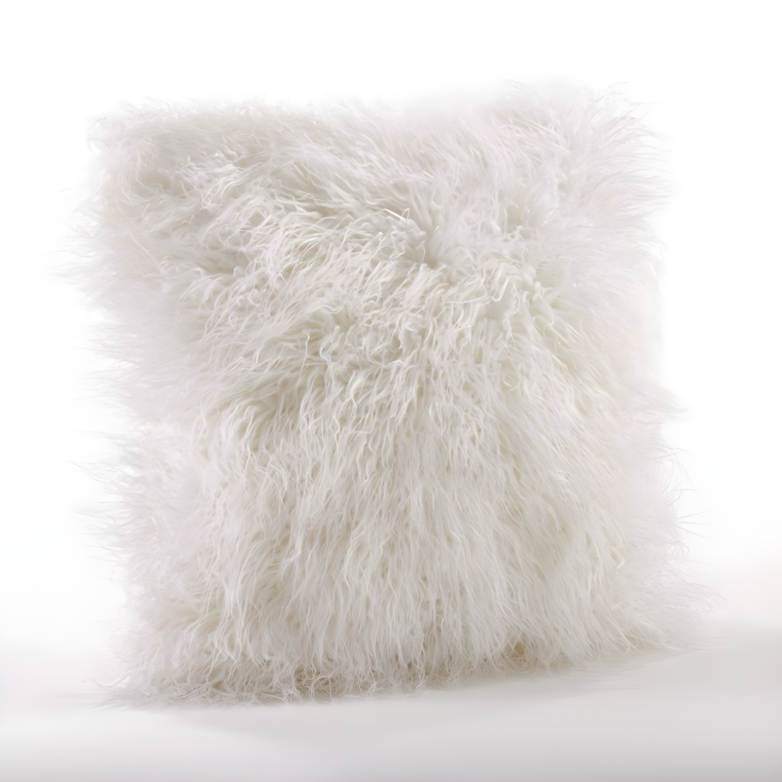 18"x18" Poly Filled Faux Mongolian Fur Square Throw Pillow Ivory - Saro Lifestyle