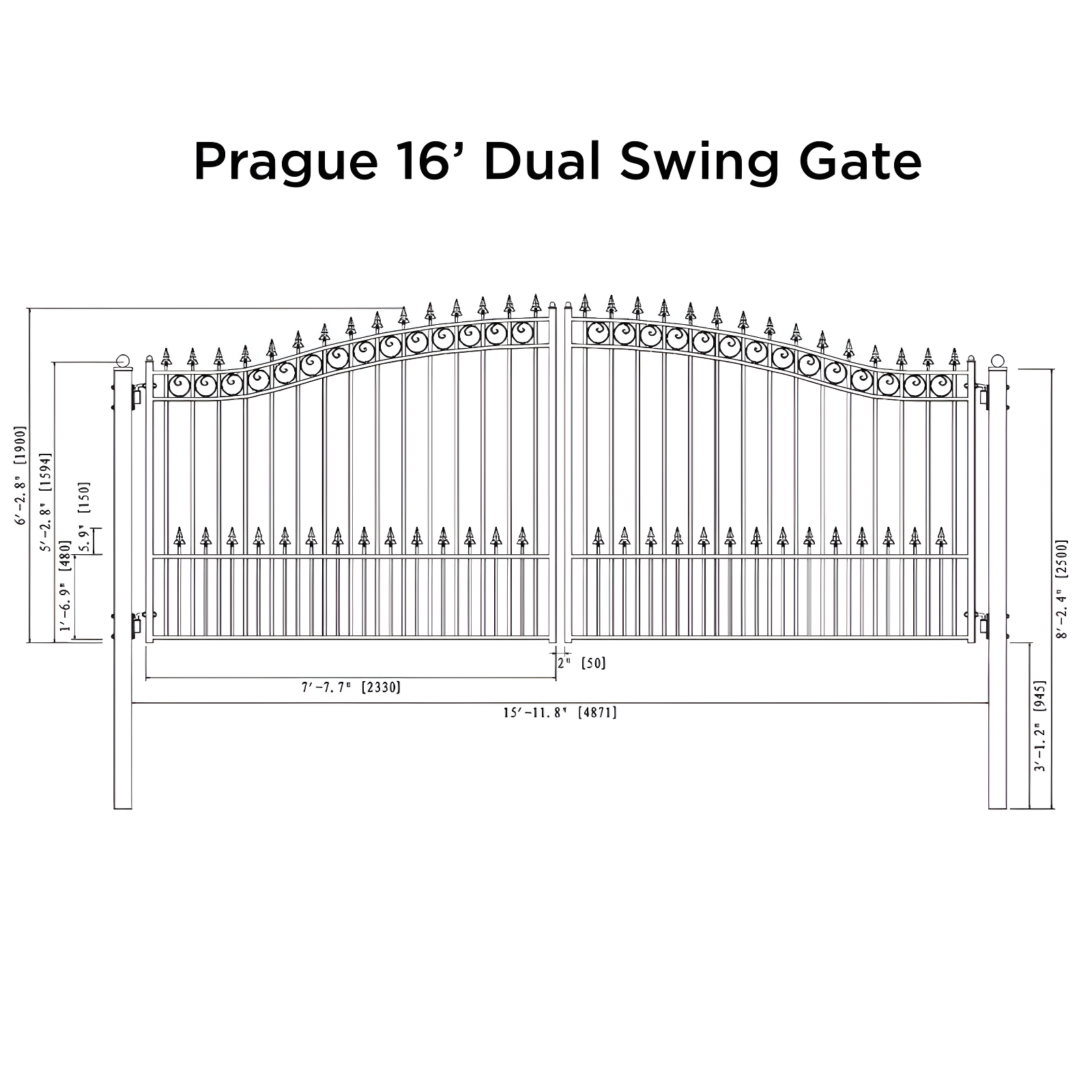 ALEKO Steel Dual Swing Driveway Gate - PRAGUE Style