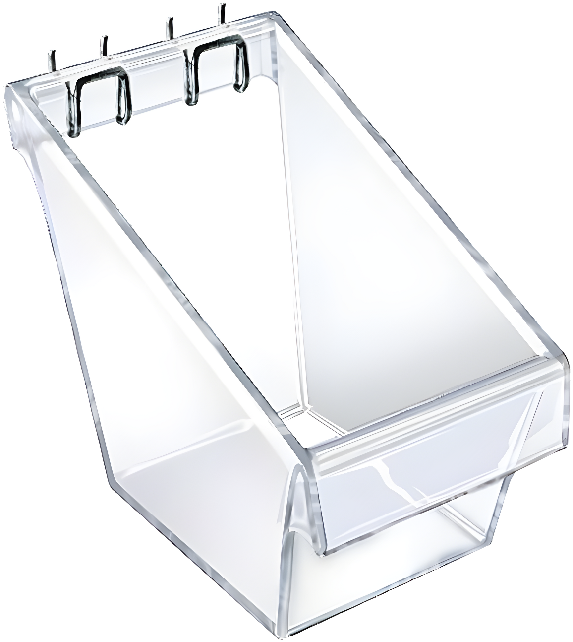 Mini Clear Plastic Molded Bucket, Storage Container Bin for Pegboard, Slatwall, or Counter with 2 Metal U-Hooks, Size: 4" W x 6.875" D x 5.87"H, 4-Pack