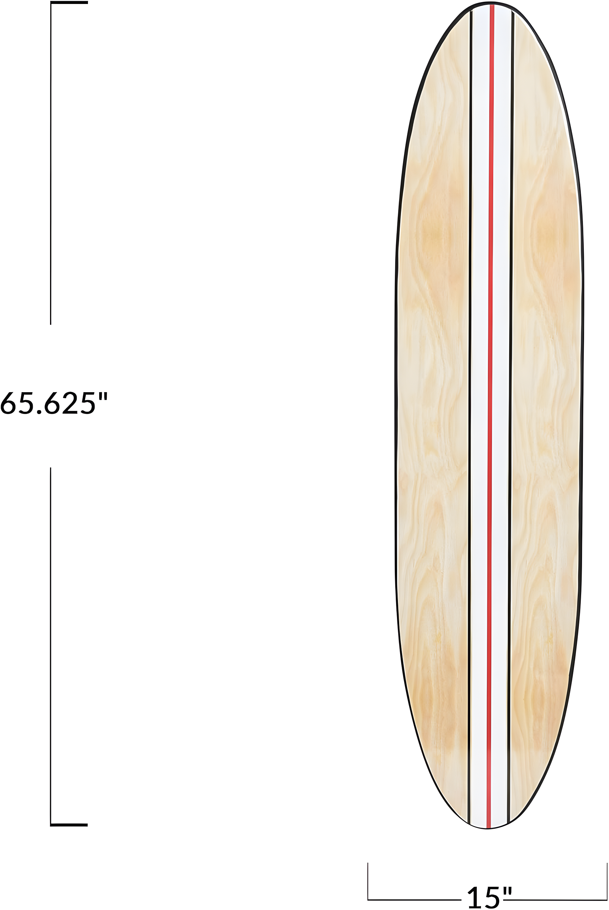 Storied Home Lacquered Wood Surfboard Wall Decor with White/Red Striped Hangs Vertical or Horizontal: Modern Abstract Art