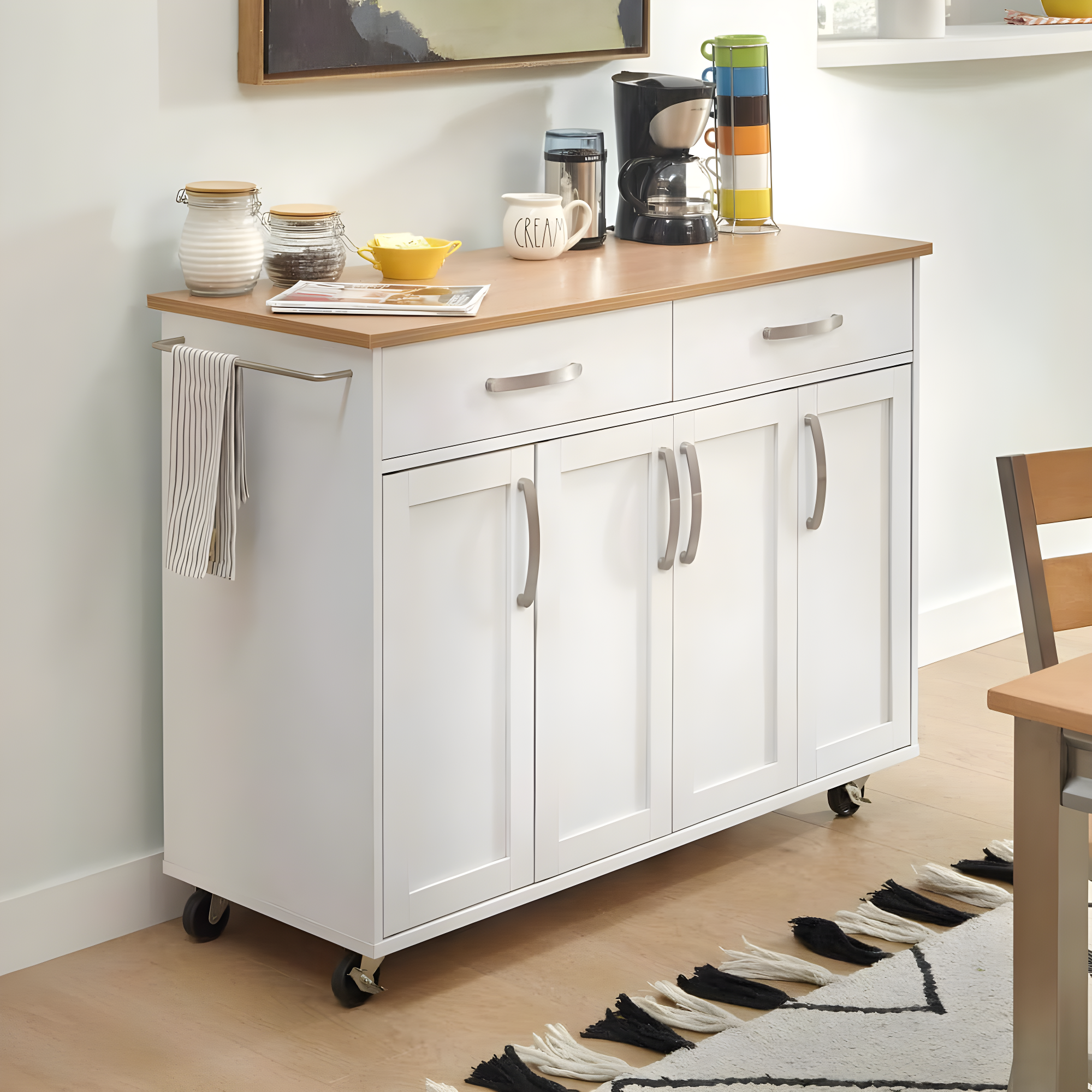 Homestyles 51"W Storage Plus Off White Wood Kitchen Cart