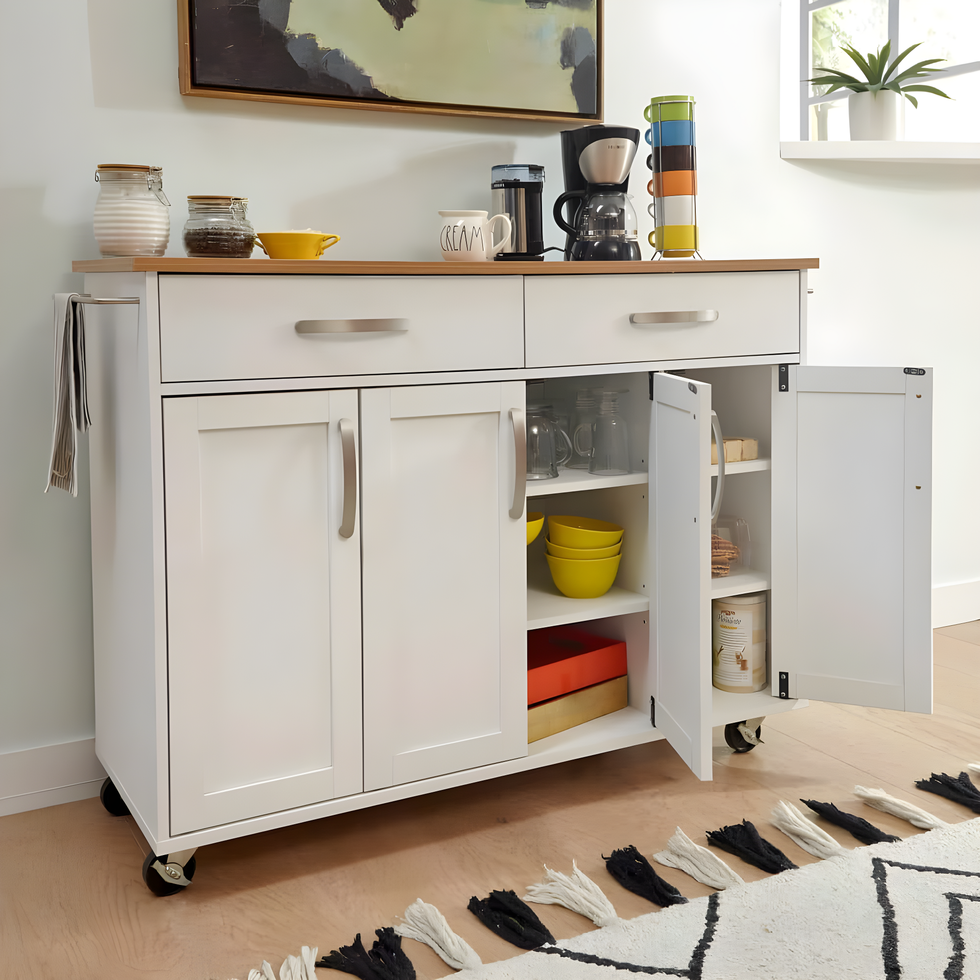 Homestyles 51"W Storage Plus Off White Wood Kitchen Cart