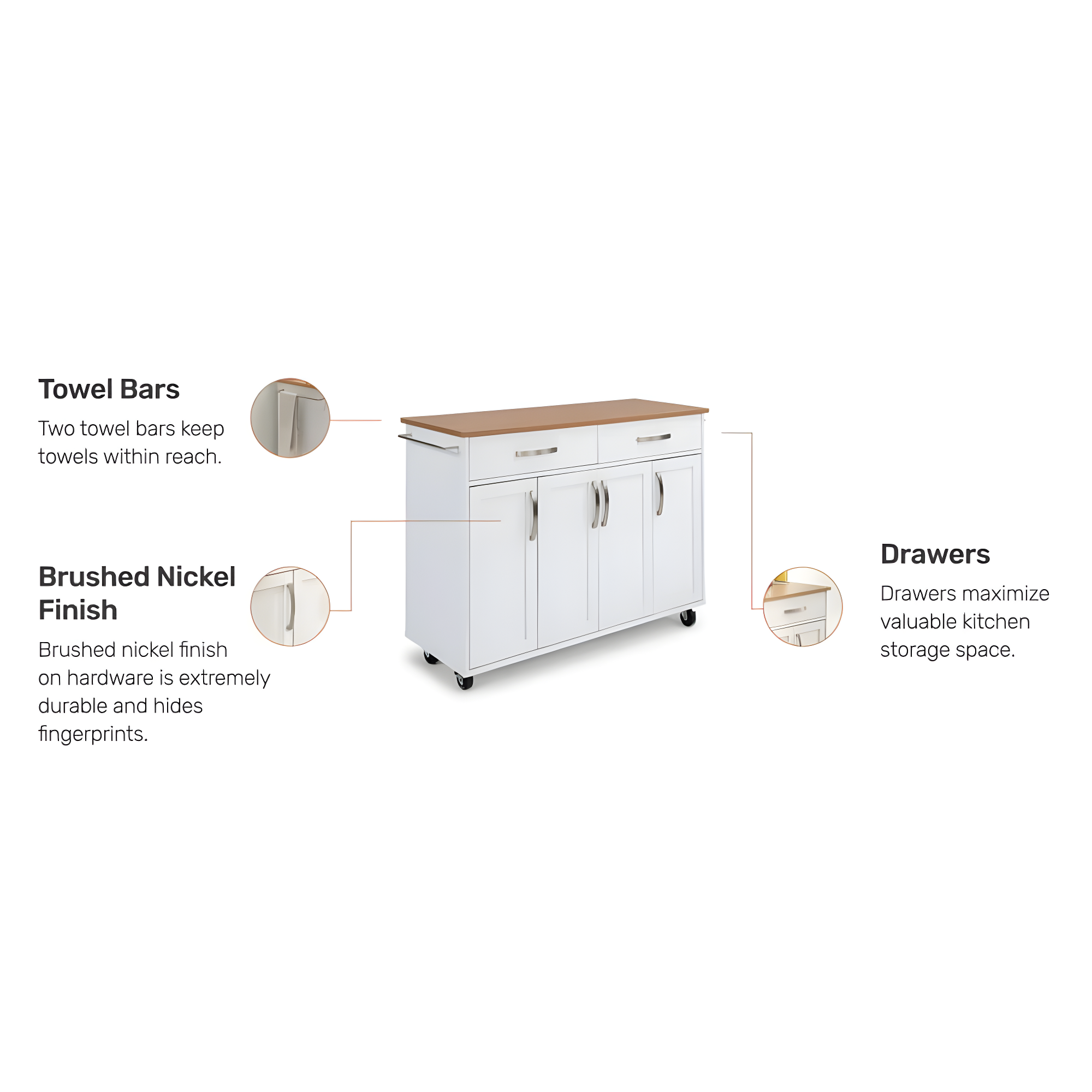 Homestyles 51"W Storage Plus Off White Wood Kitchen Cart