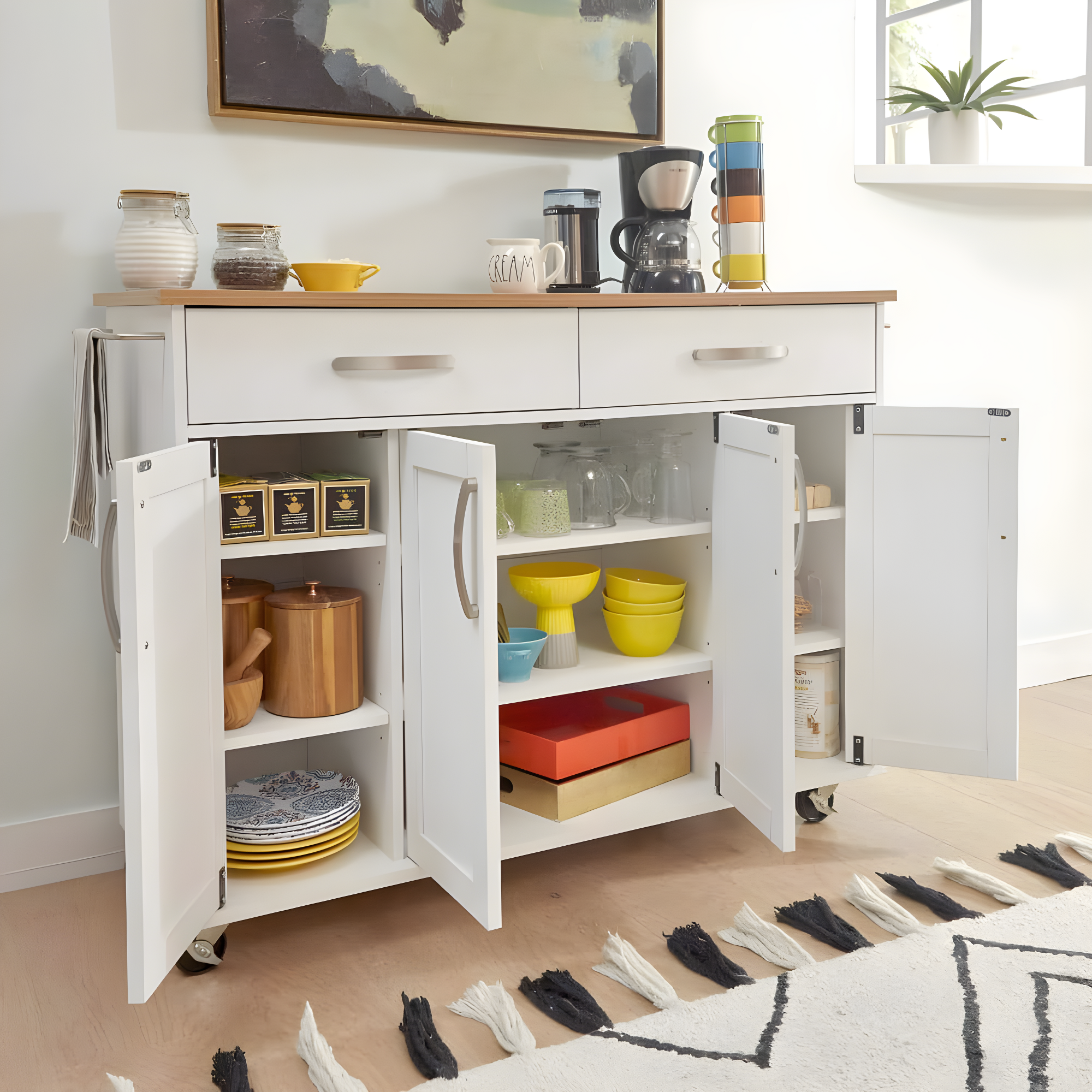 Homestyles 51"W Storage Plus Off White Wood Kitchen Cart