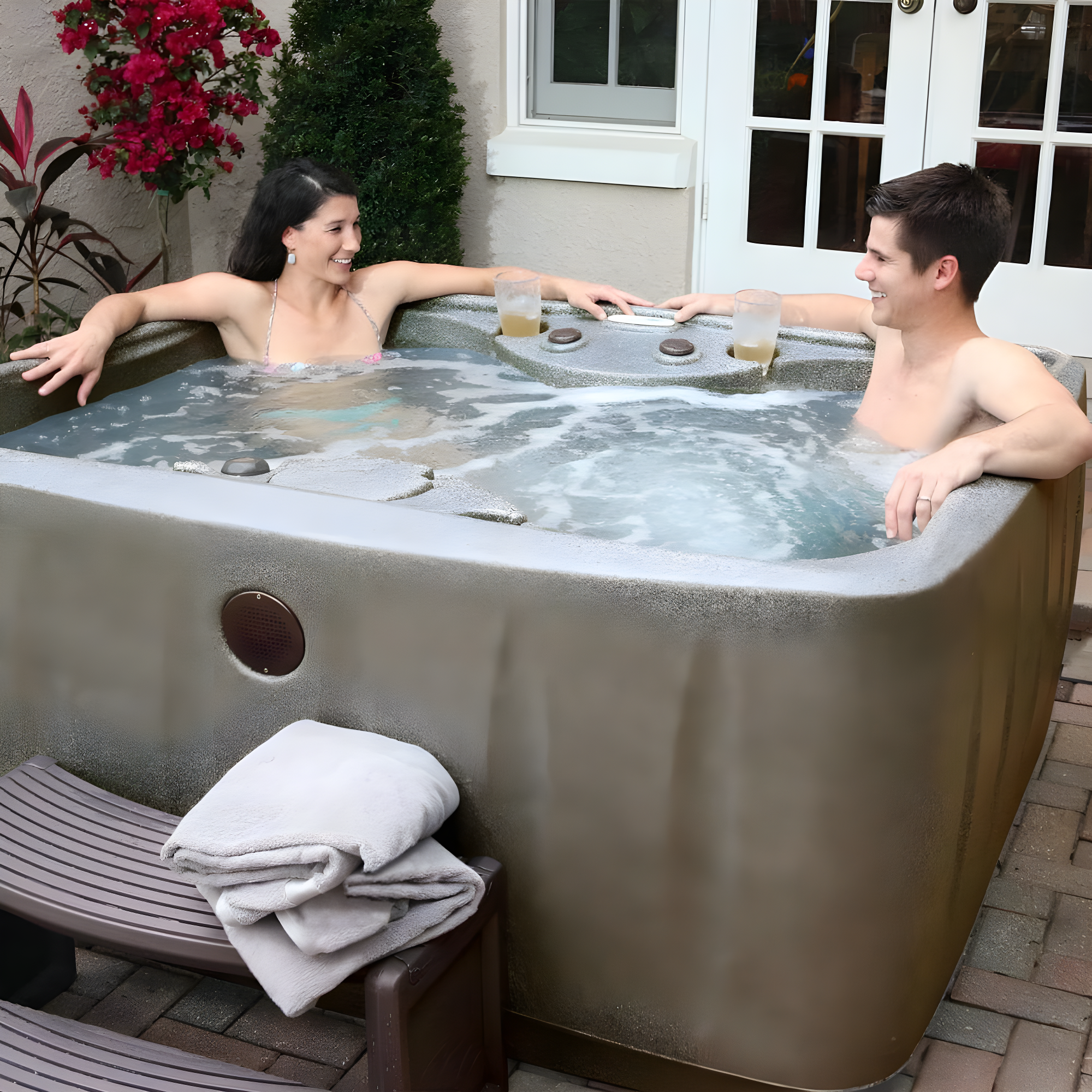 AquaRest Discover AR150 Standard 4-Person 12-Jet Plug & Play Hot Tub with LED Waterfall and Friction Heating