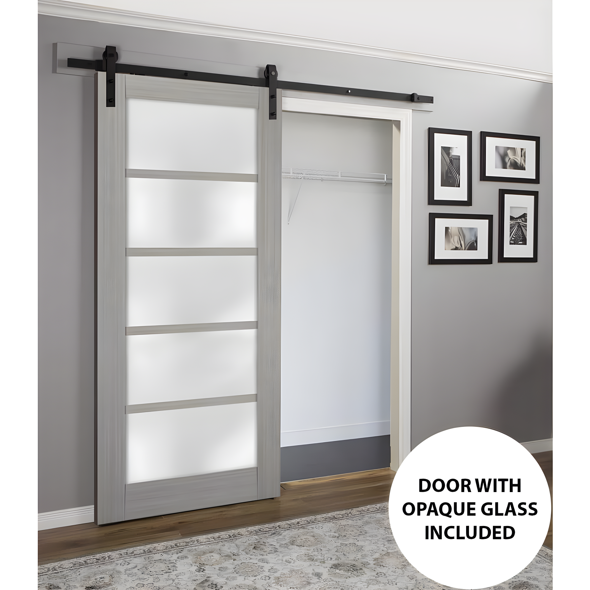 SARTODOORS Quadro Frosted Glass Barn Doors with Installation Hardware Kit