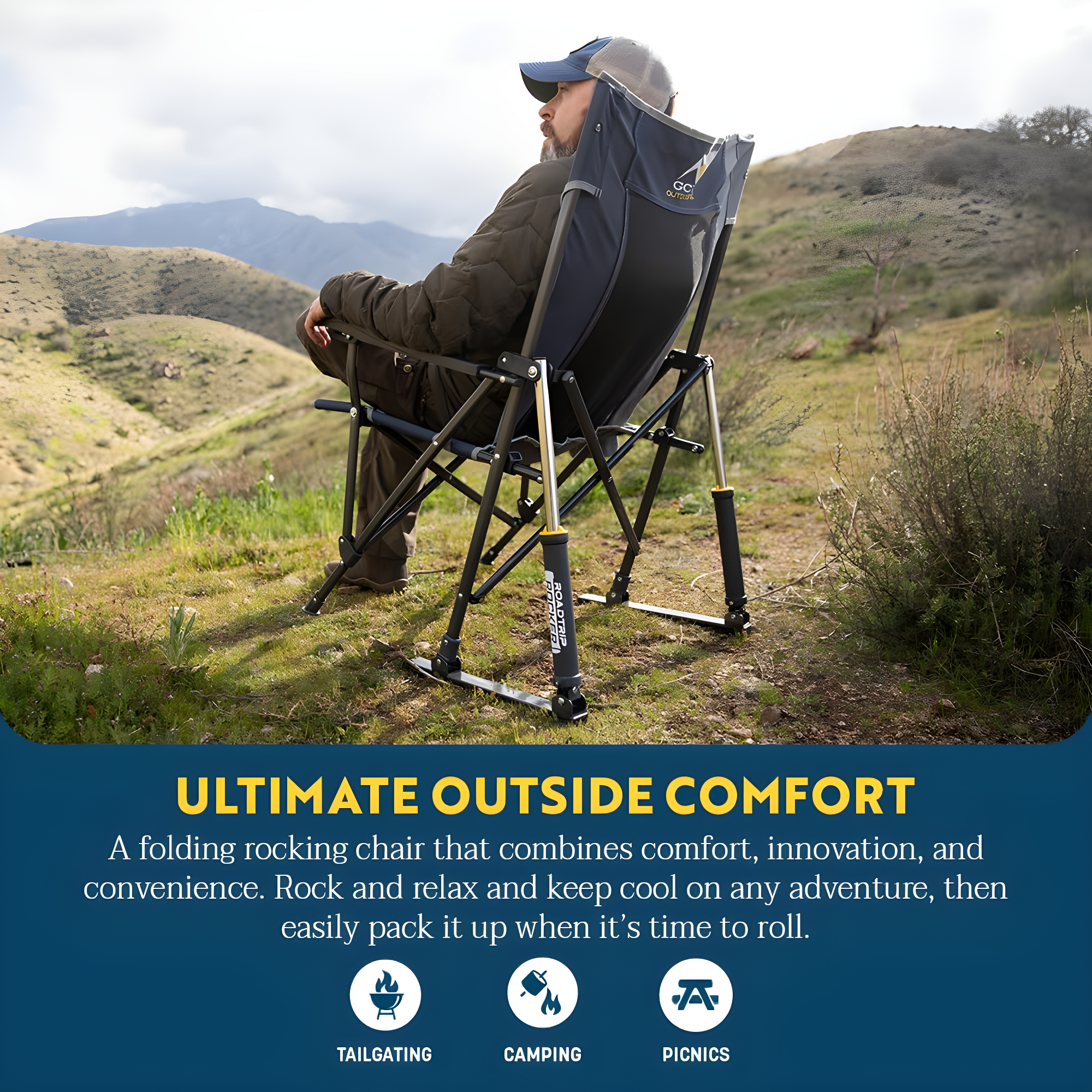 GCI Outdoor RoadTrip Rocker Foldable Rocking Camp Chair, Hunter