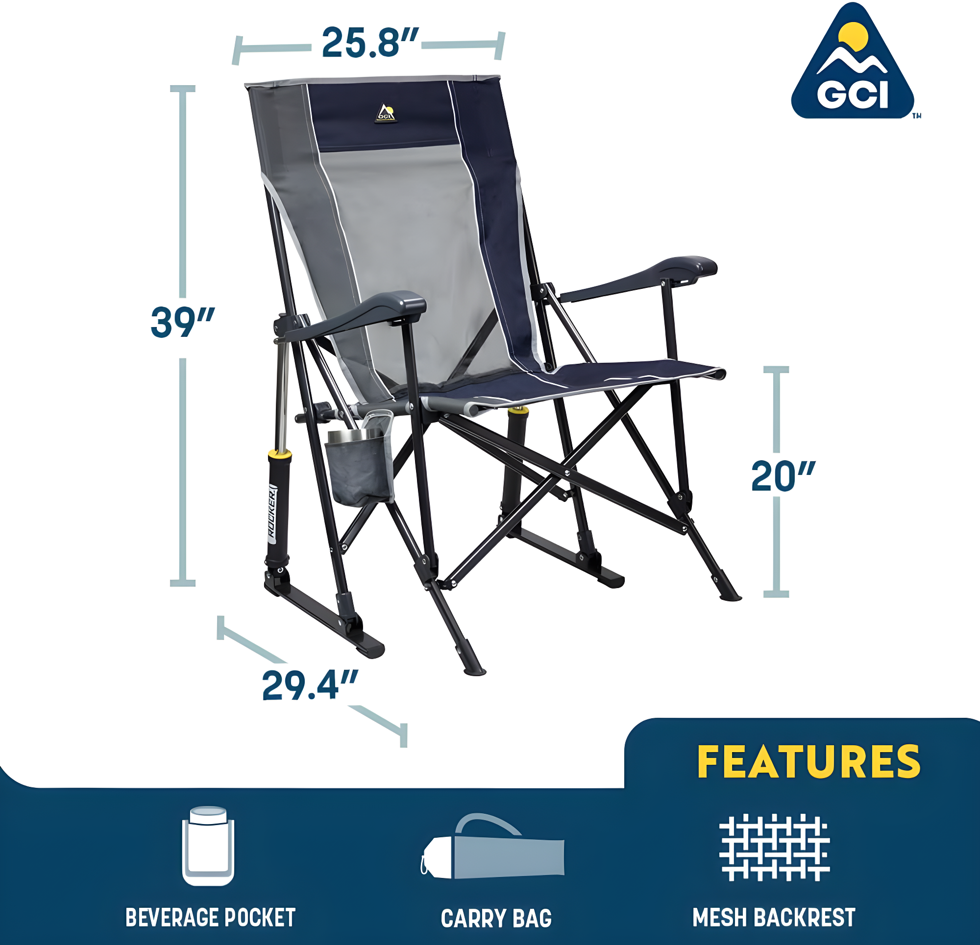 GCI Outdoor RoadTrip Rocker Foldable Rocking Camp Chair, Hunter