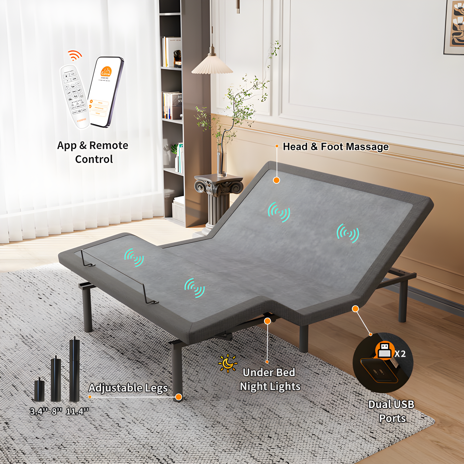 ESHINE 3100 Series Adjustable Bed with 14 Inch Ultra-Plush Black Mattress