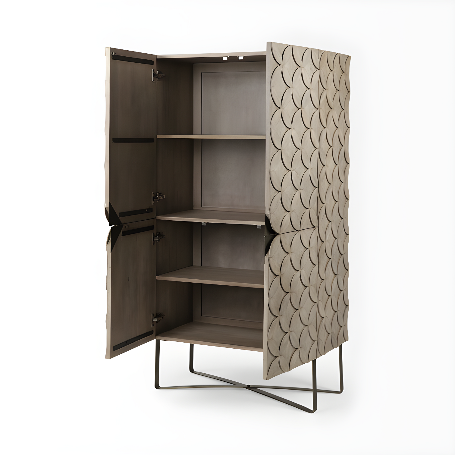 Excelsior Light Brown Mango Wood 4-Door Armoire with Gold Iron Base