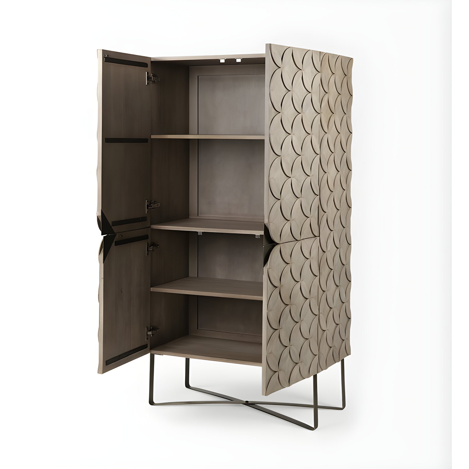 Excelsior Light Brown Mango Wood 4-Door Armoire with Gold Iron Base