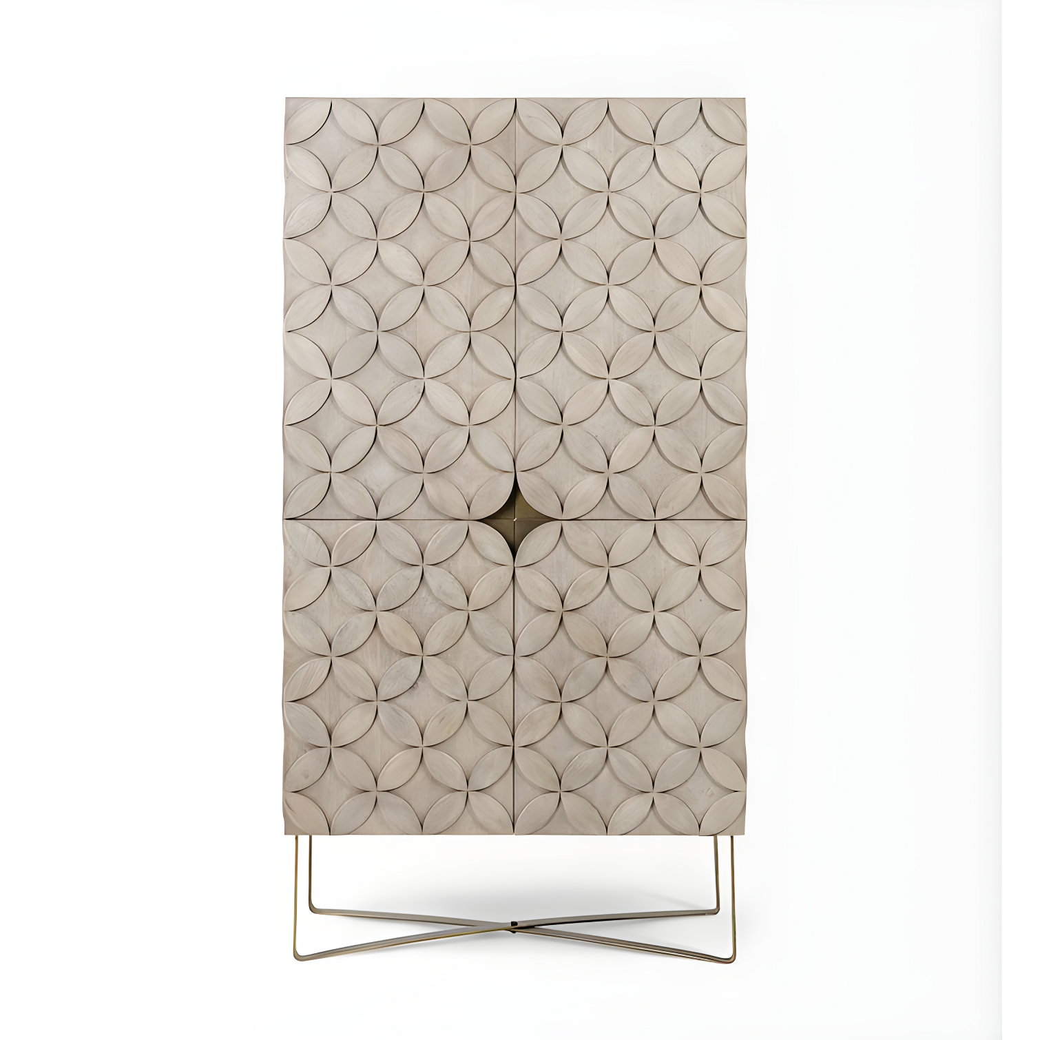 Excelsior Light Brown Mango Wood 4-Door Armoire with Gold Iron Base