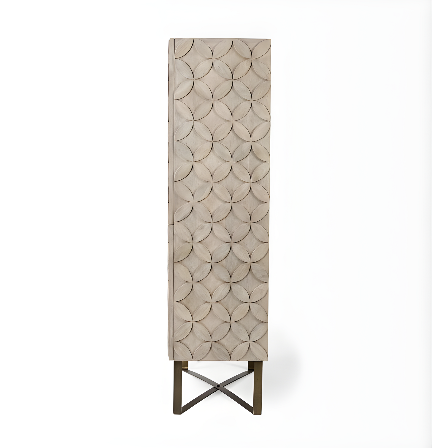 Excelsior Light Brown Mango Wood 4-Door Armoire with Gold Iron Base