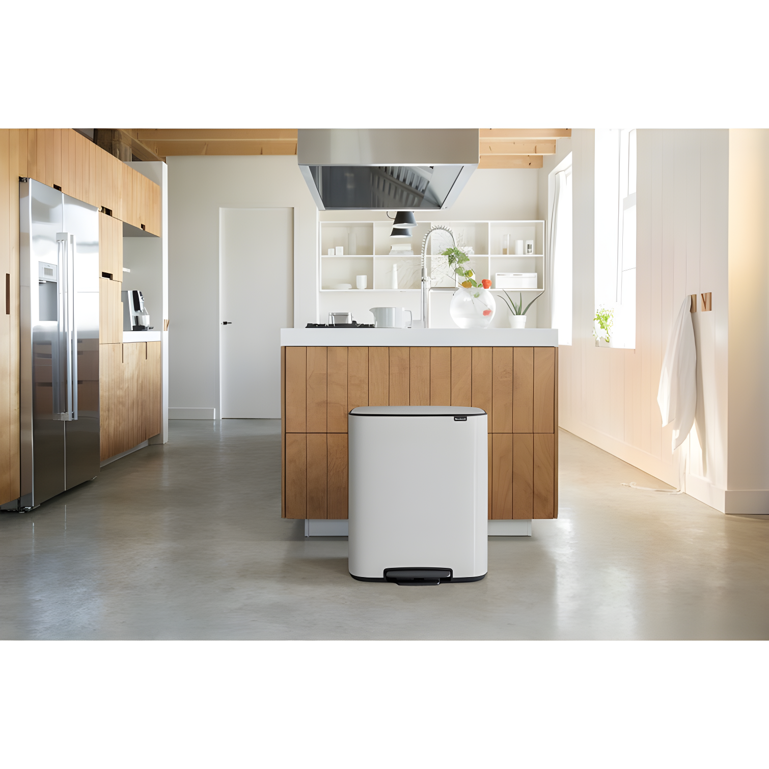 Brabantia Bo Step On Trash Can, White, 16 Gallon