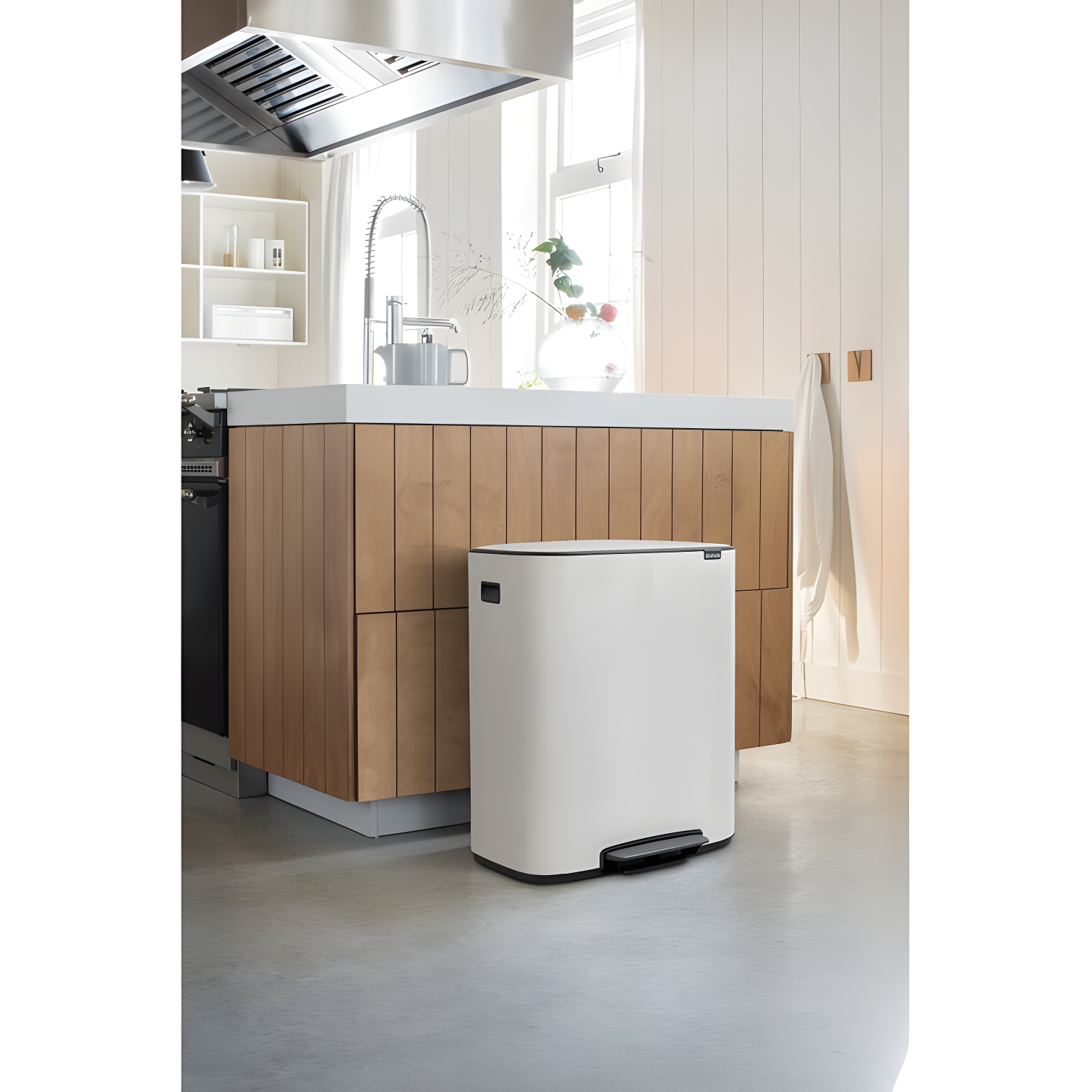 Brabantia Bo Step On Trash Can, White, 16 Gallon