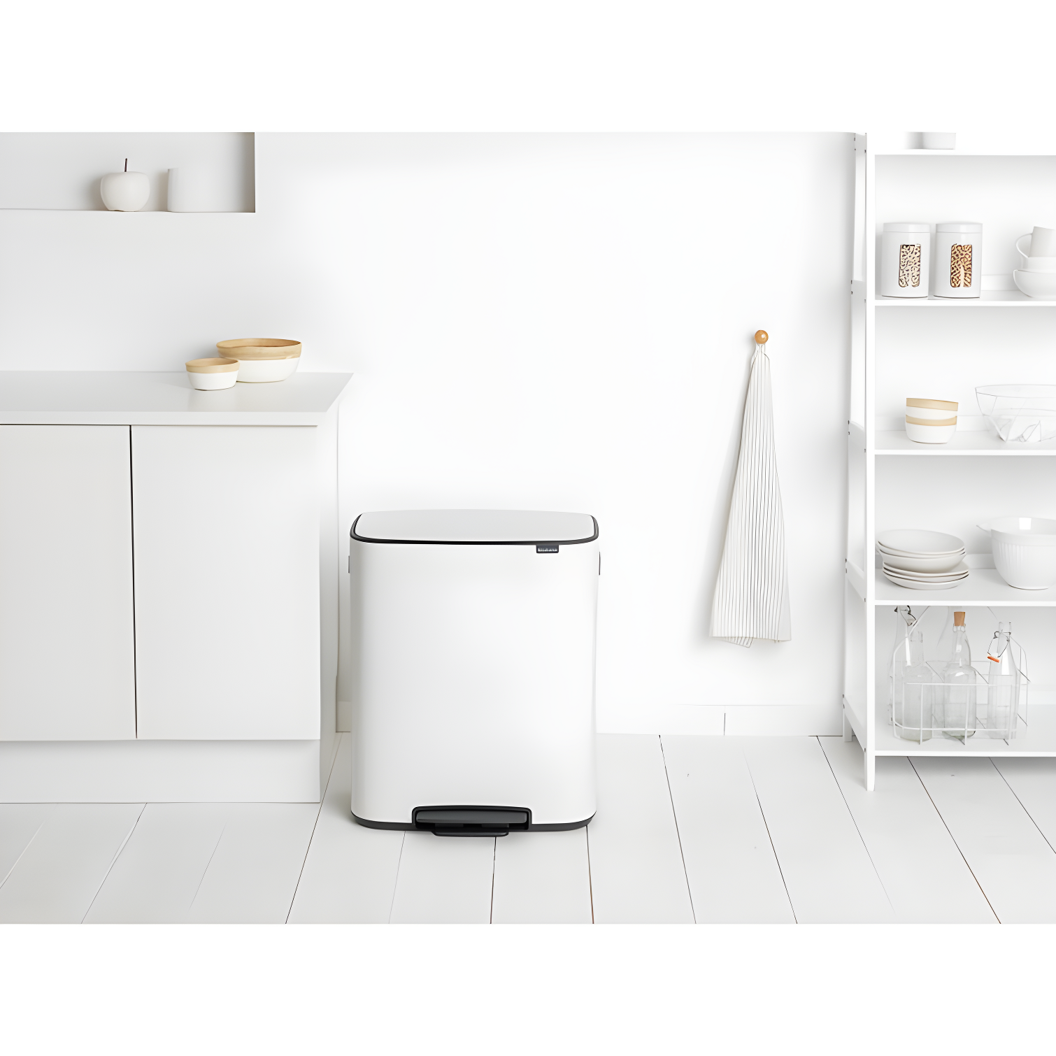 Brabantia Bo Step On Trash Can, White, 16 Gallon