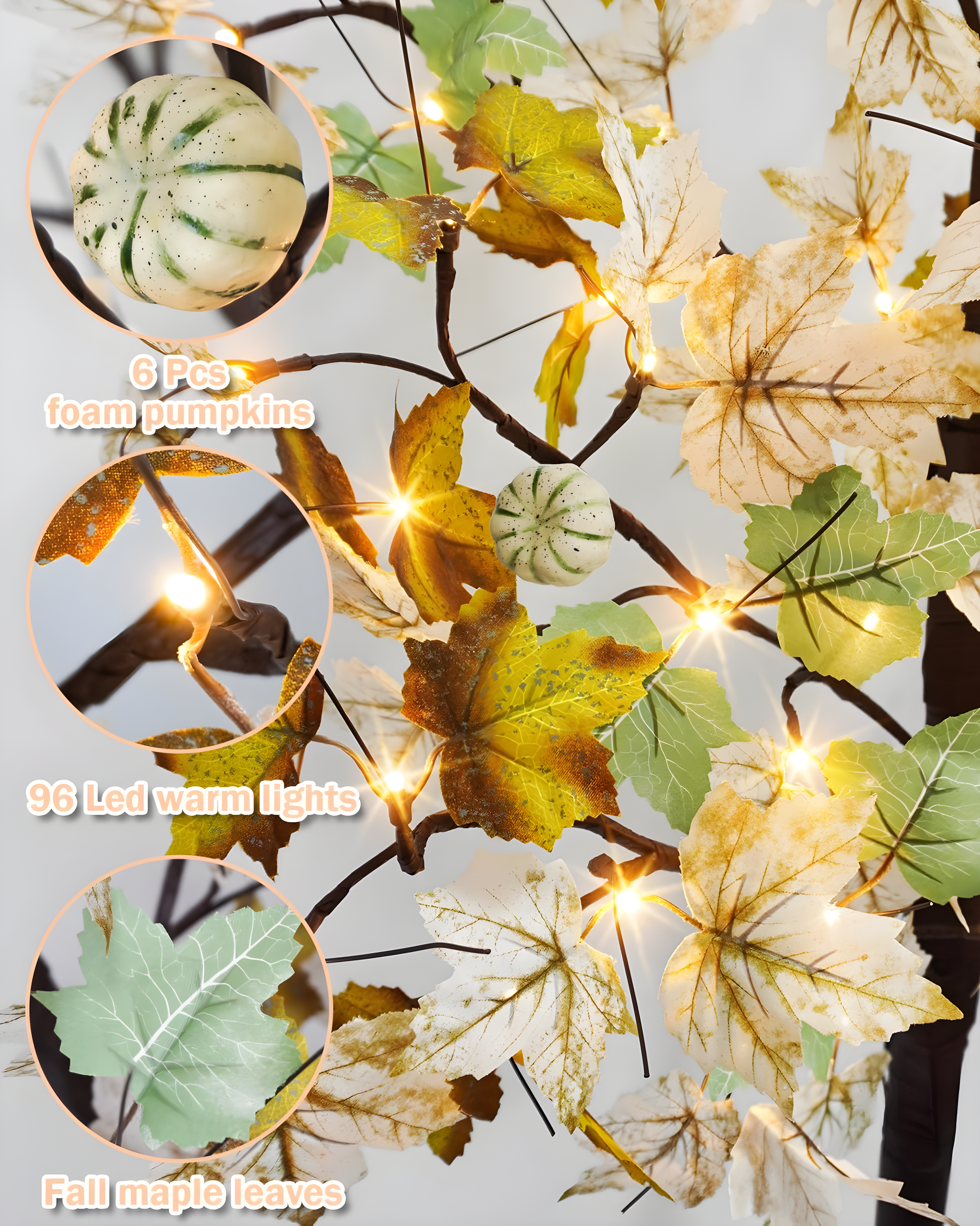 6FT Fall Light Up Tree with 96 LEDs Lights