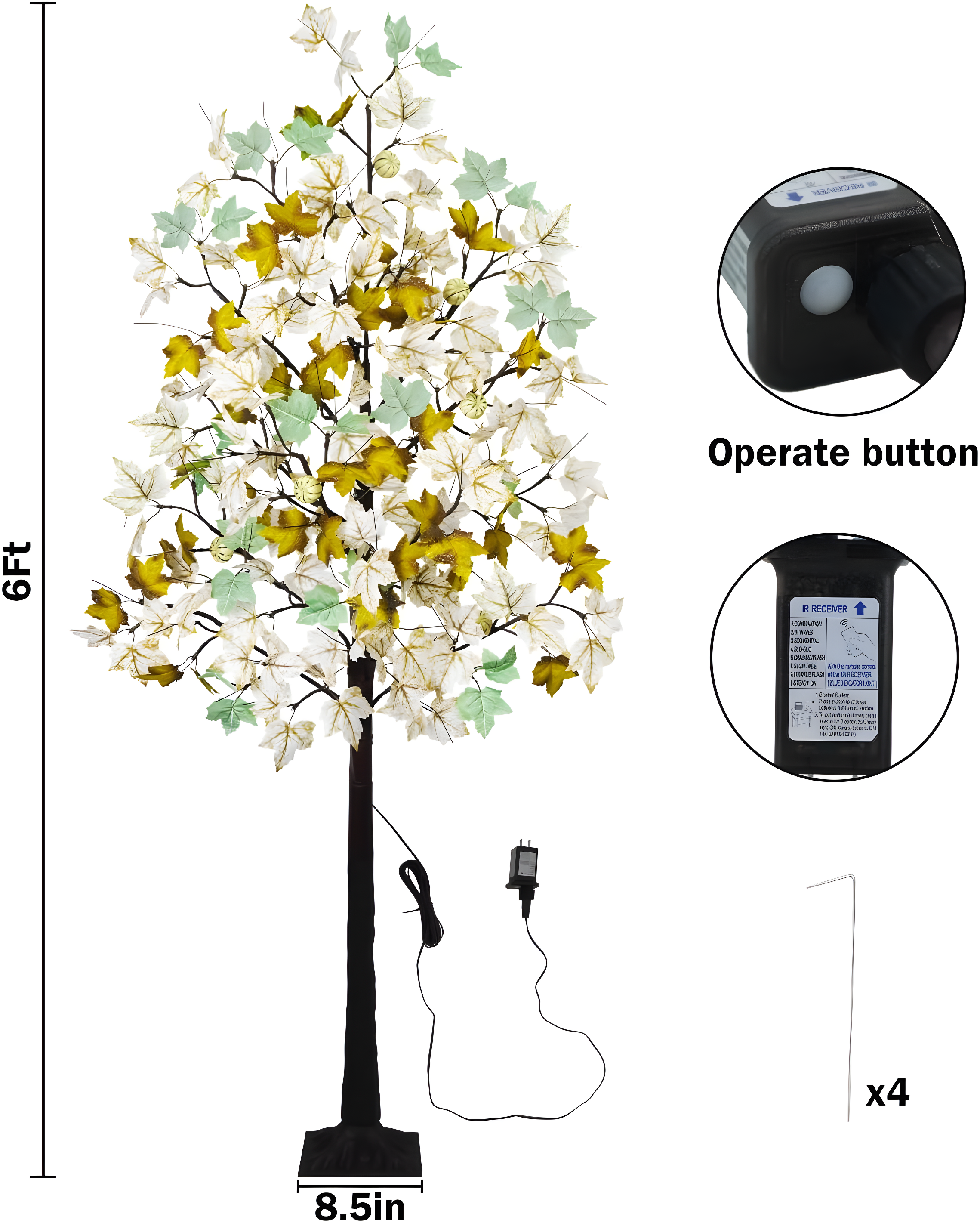 6FT Fall Light Up Tree with 96 LEDs Lights
